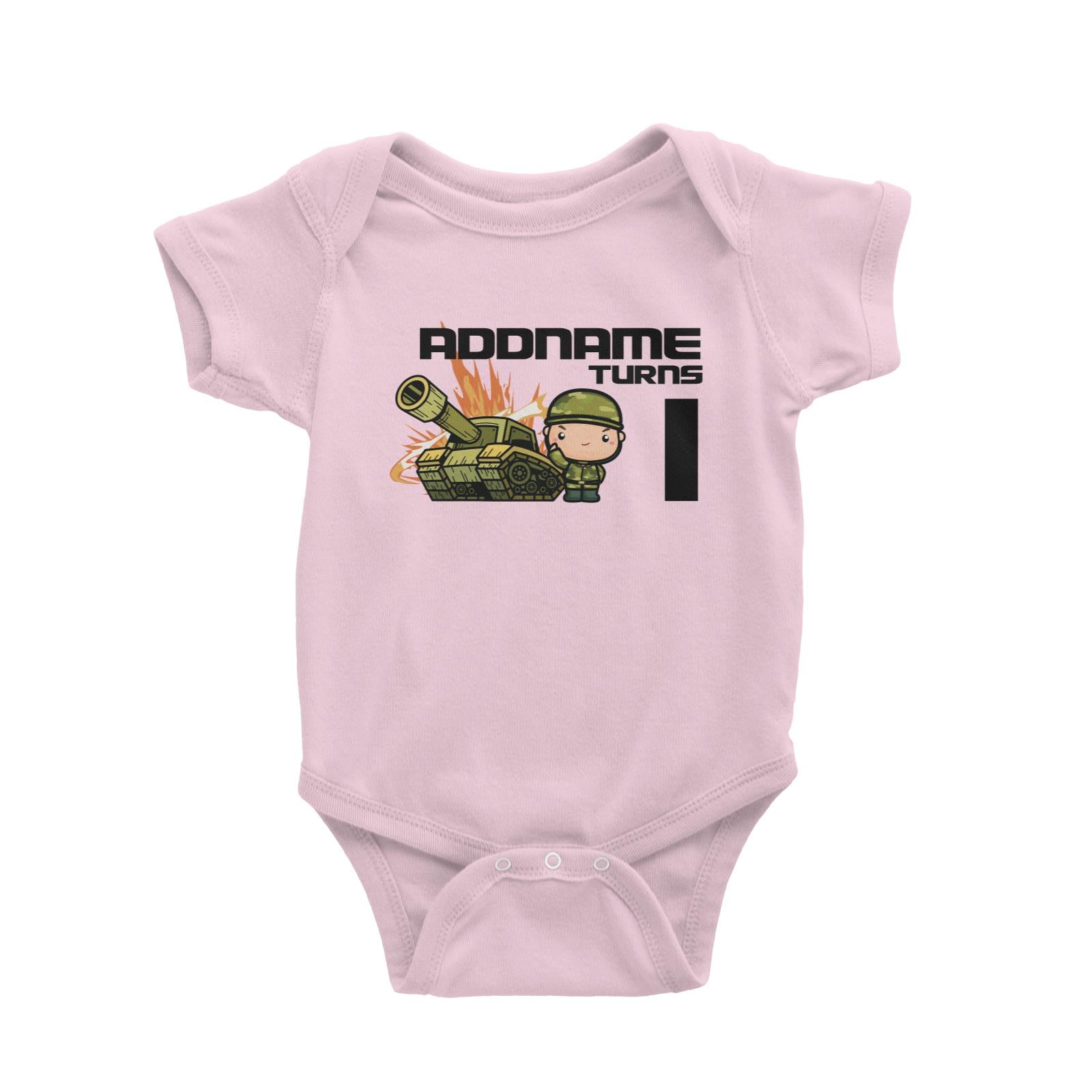Birthday Battle Theme Tank And Army Soldier Boy Addname Turns 1 Baby Romper