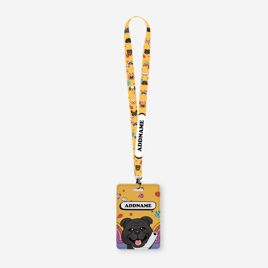 Paw Print Series Lanyard with Cardholder - Black English Bulldog