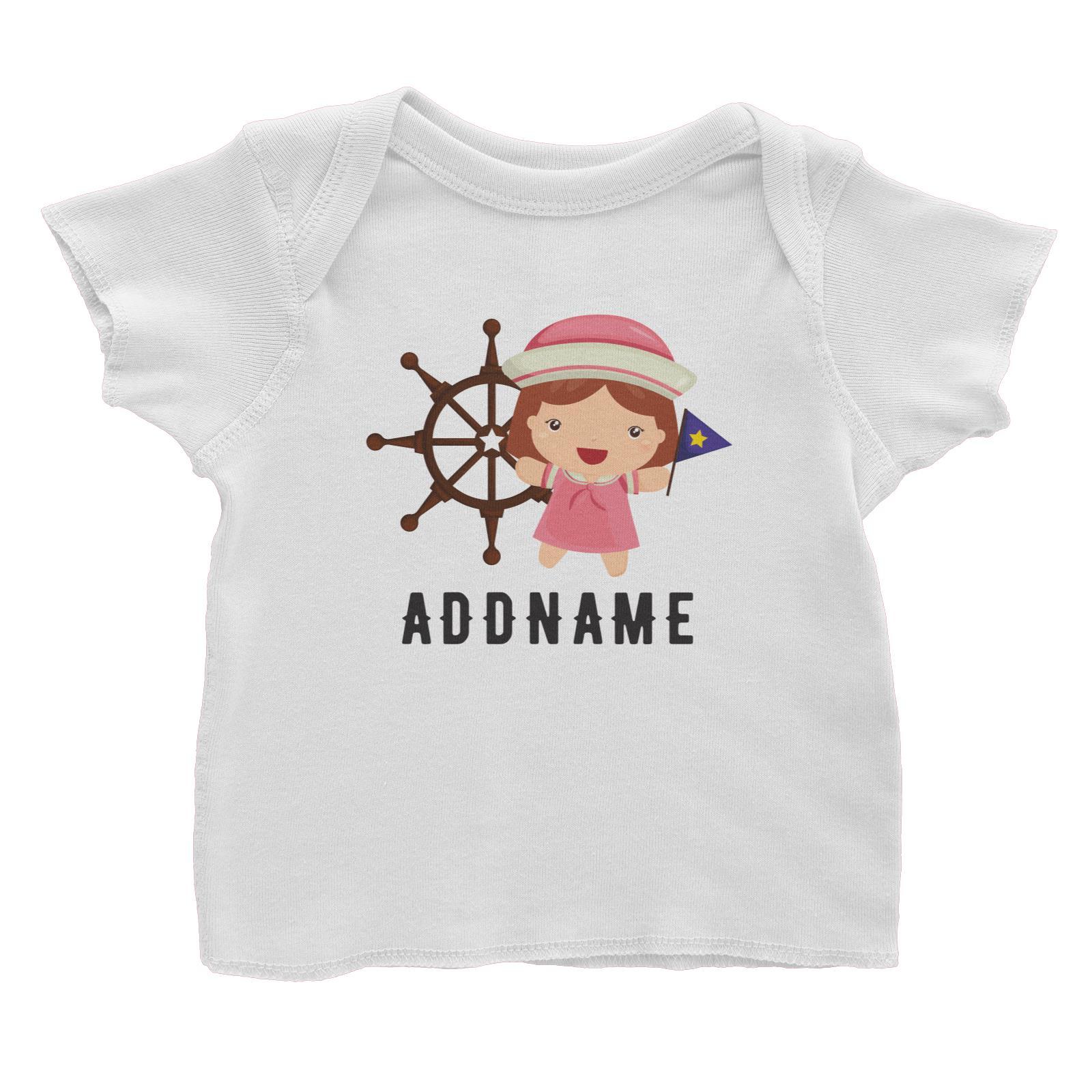 Birthday Sailor Girl In Ship With Wheel Addname Baby T-Shirt