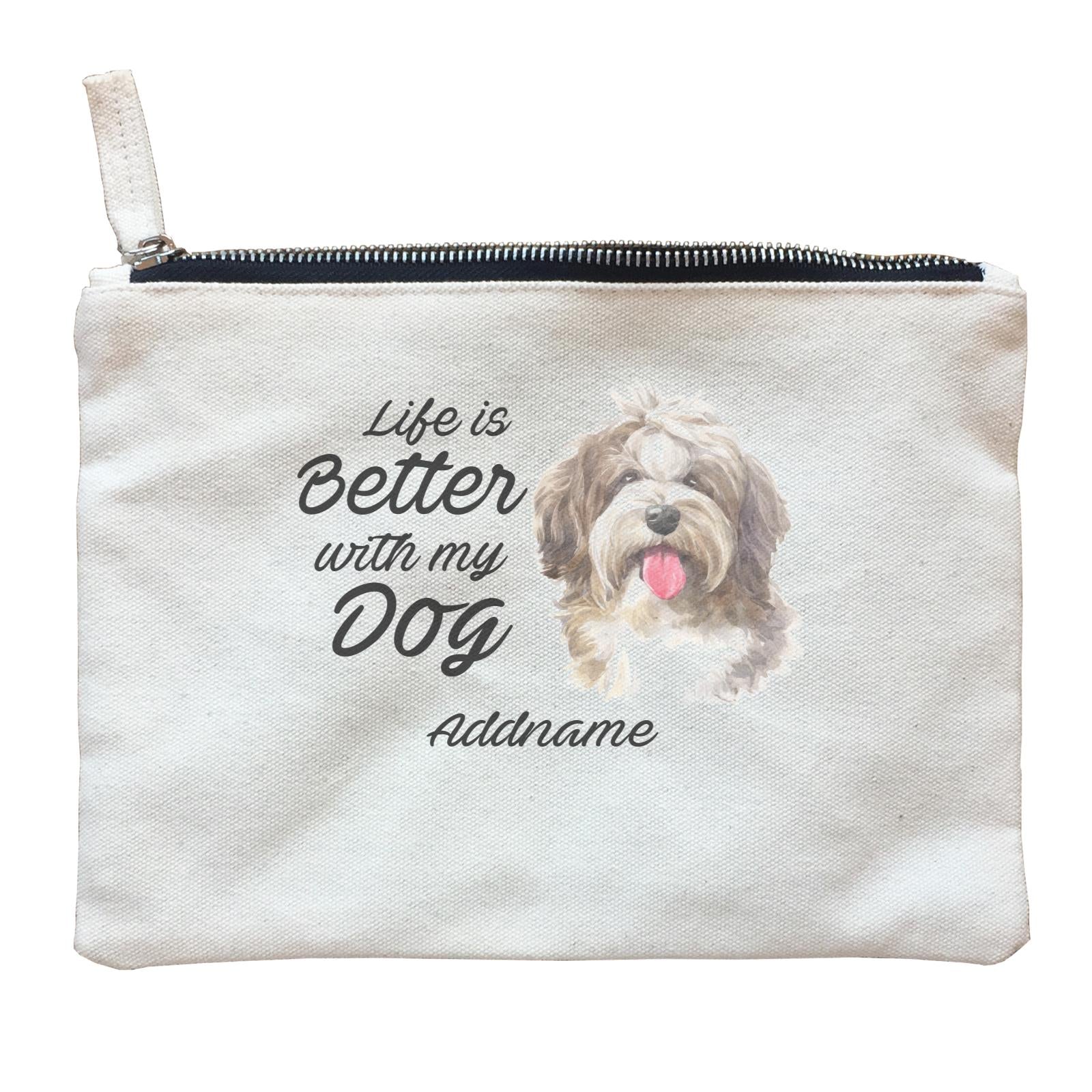 Watercolor Life is Better With My Dog Shaggy Havanese Addname Zipper Pouch