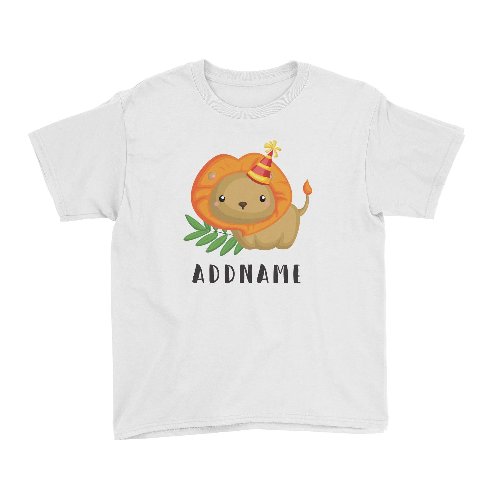 Birthday Safari Lion Wearing Party Hat Addname Kid's T-Shirt