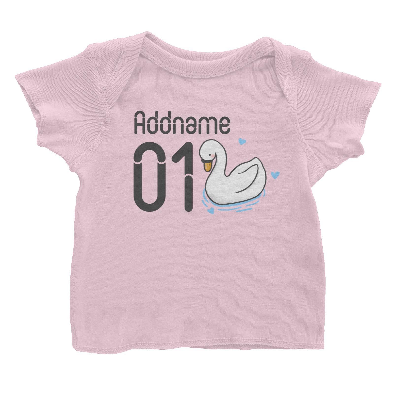 Name and Number Cute Hand Drawn Style Swan Baby T-Shirt