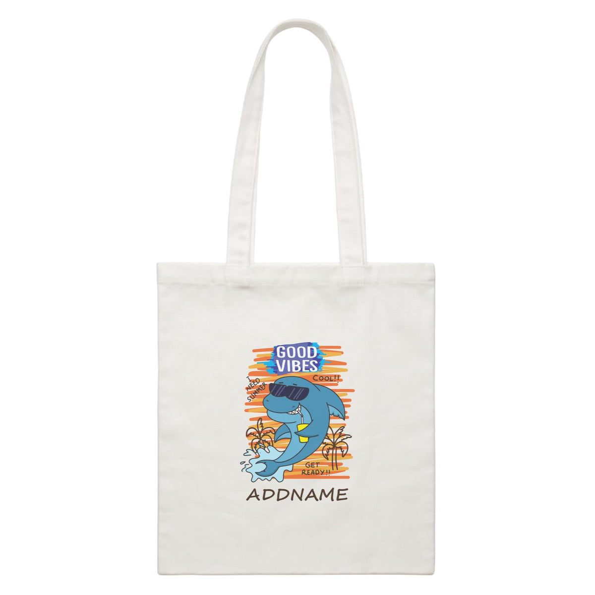 Cool Cute Sea Animals Good Vibes Addname White Canvas Bag