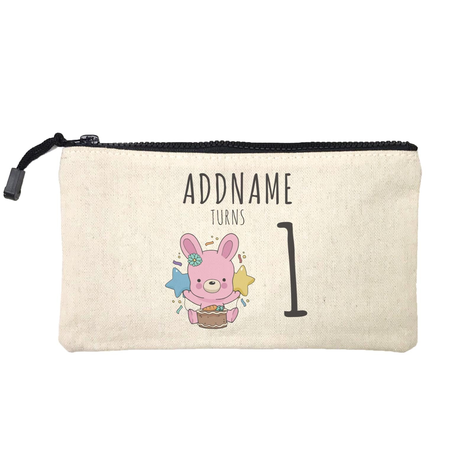 Birthday Sketch Animals Rabbit With Carrot Cake Addname Turns 1 Mini Accessories Stationery Pouch