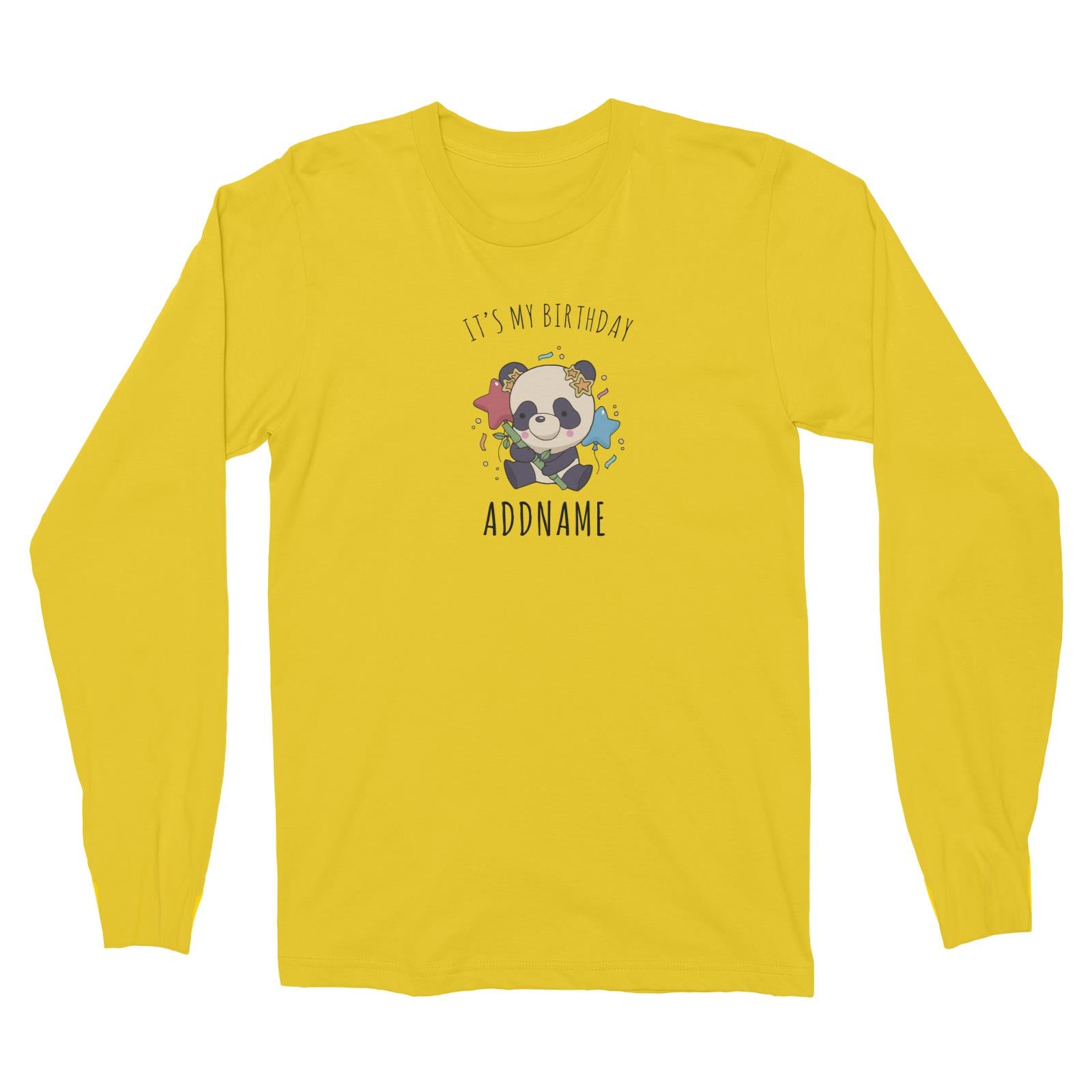 Birthday Sketch Animals Panda with Party Hat Holding Bamboo It's My Birthday Addname Long Sleeve Unisex T-Shirt