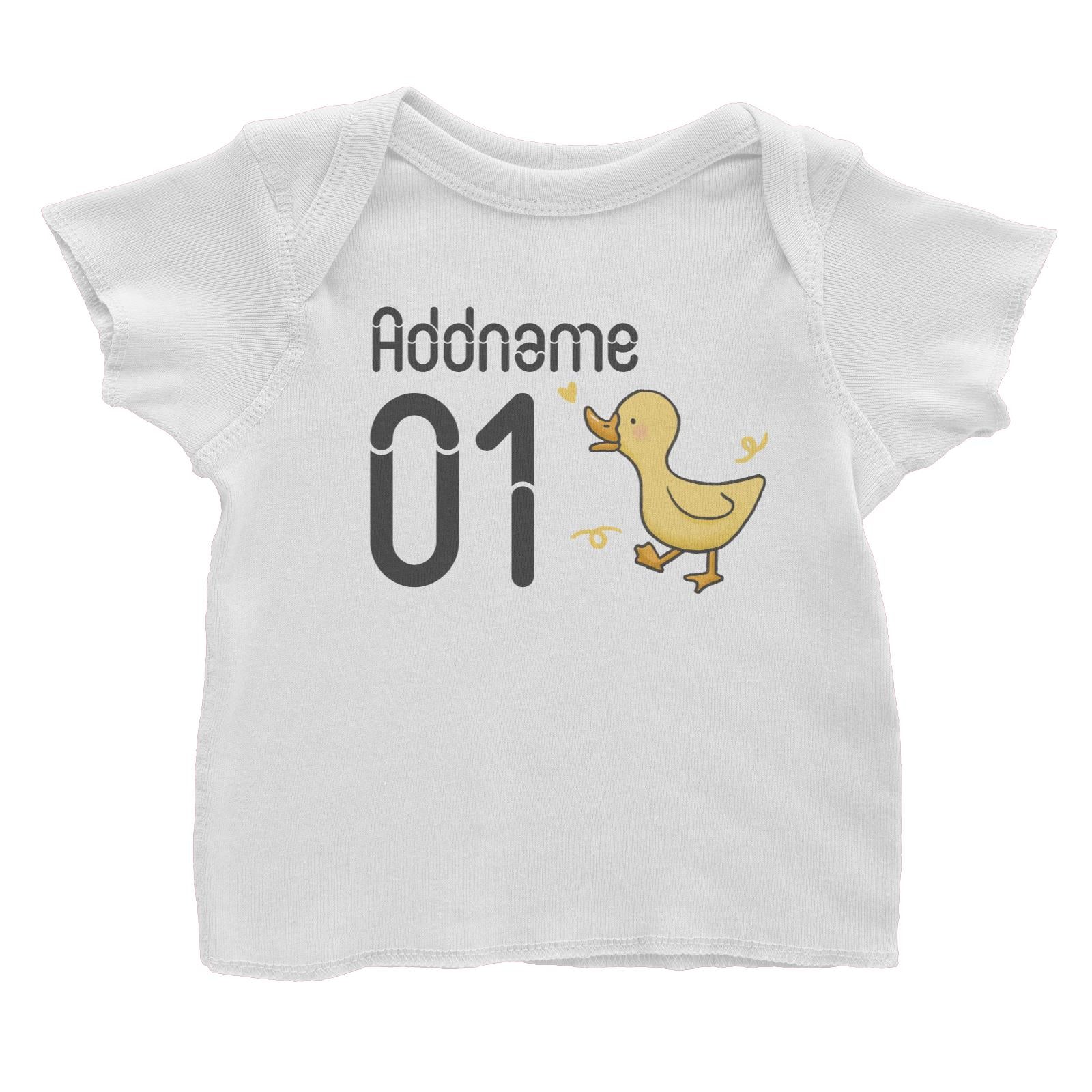 Name and Number Cute Hand Drawn Style Duck Baby T-Shirt
