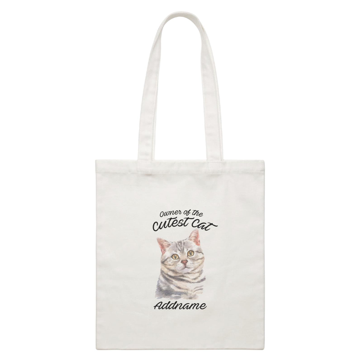 Watercolor Owner Of The Cutest Cat Grey American Shorthair Addname White Canvas Bag