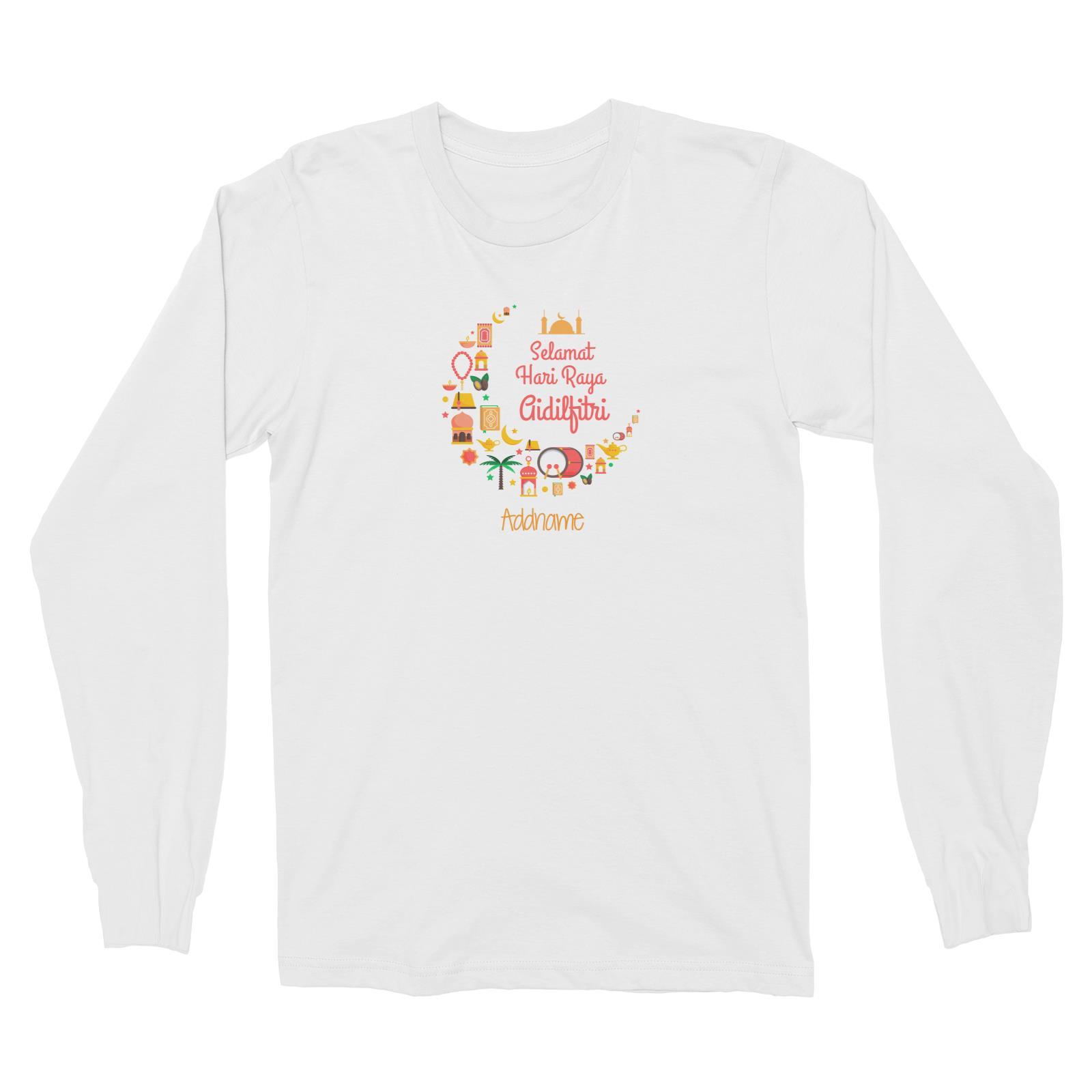 Raya Moon Raya Icons Selamat Hari Aidilfitri Addname Long Sleeve Unisex T-Shirt