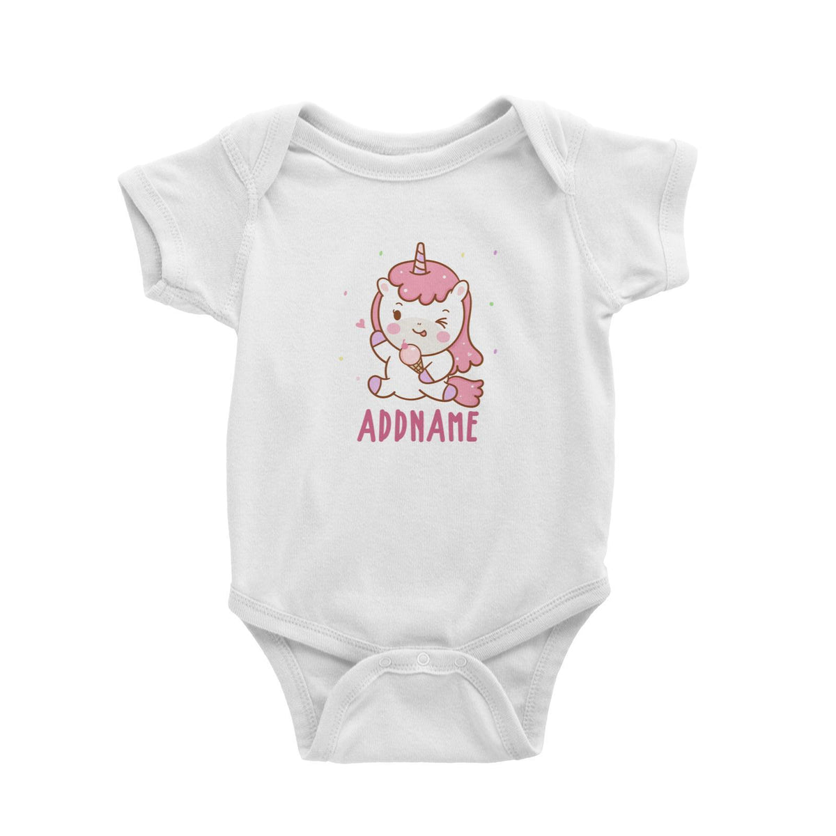 Unicorn And Princess Series Unicorn Happy Eating Ice Cream Addname Baby Romper