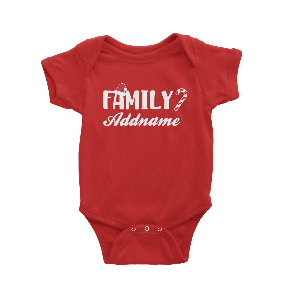 Christmas Series Family Addname with Santa Hat and Candy Cane Baby Romper