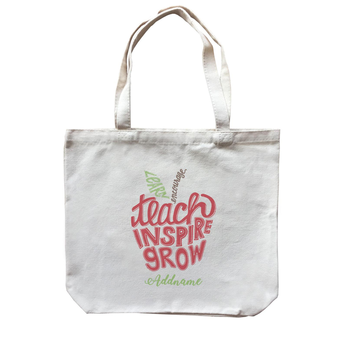 Teacher Apple Learn Encourage Teacher Inspire Grow Addname Canvas Bag