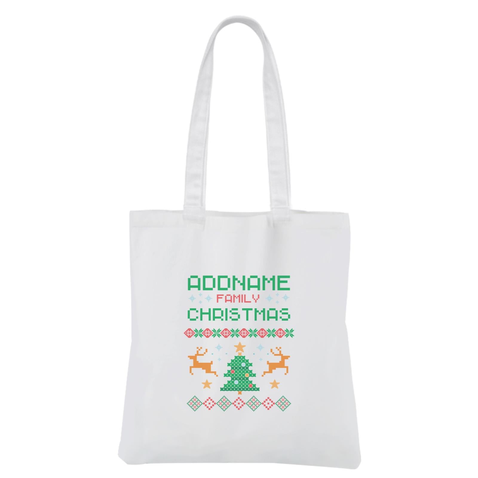 Christmas Series Addname Family Sweater Design White Canvas Bag
