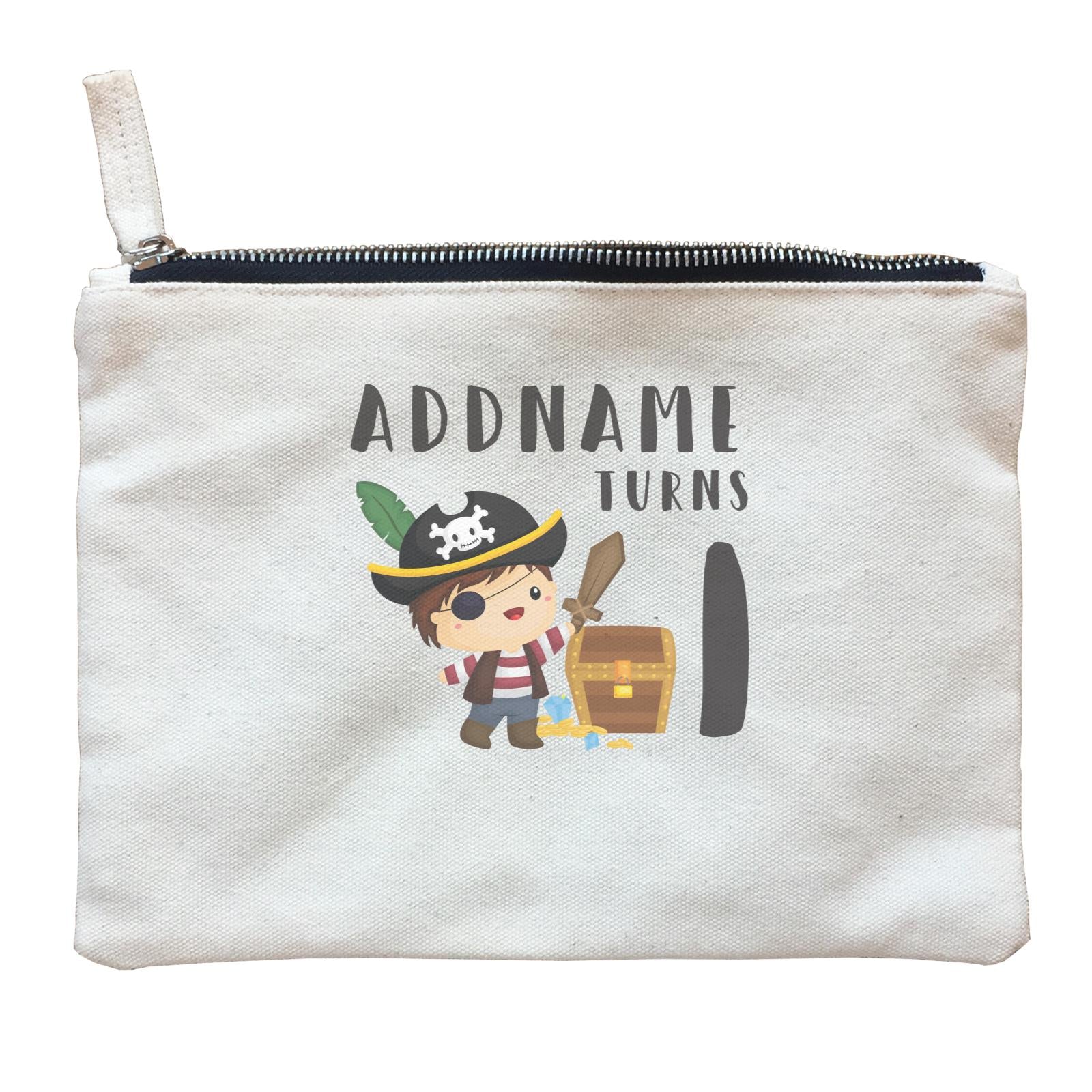 Birthday Pirate Happy Boy Captain With Treasure Chest Addname Turns 1 Zipper Pouch