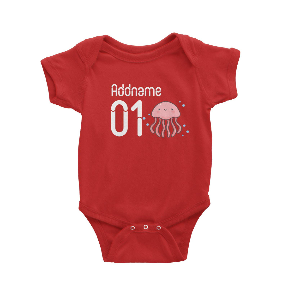 Name and Number Cute Hand Drawn Style Jellyfish Baby Romper