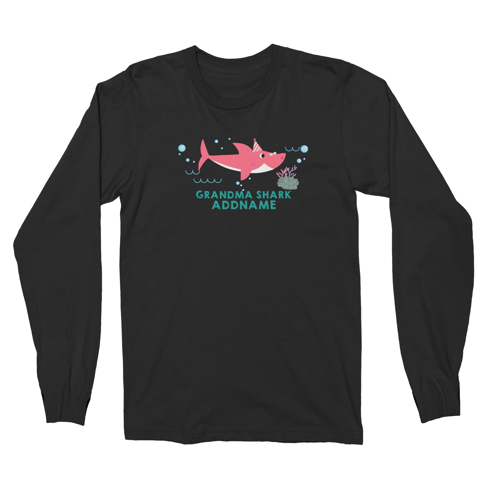 Grandma Shark Birthday Theme Addname Long Sleeve Unisex T-Shirt