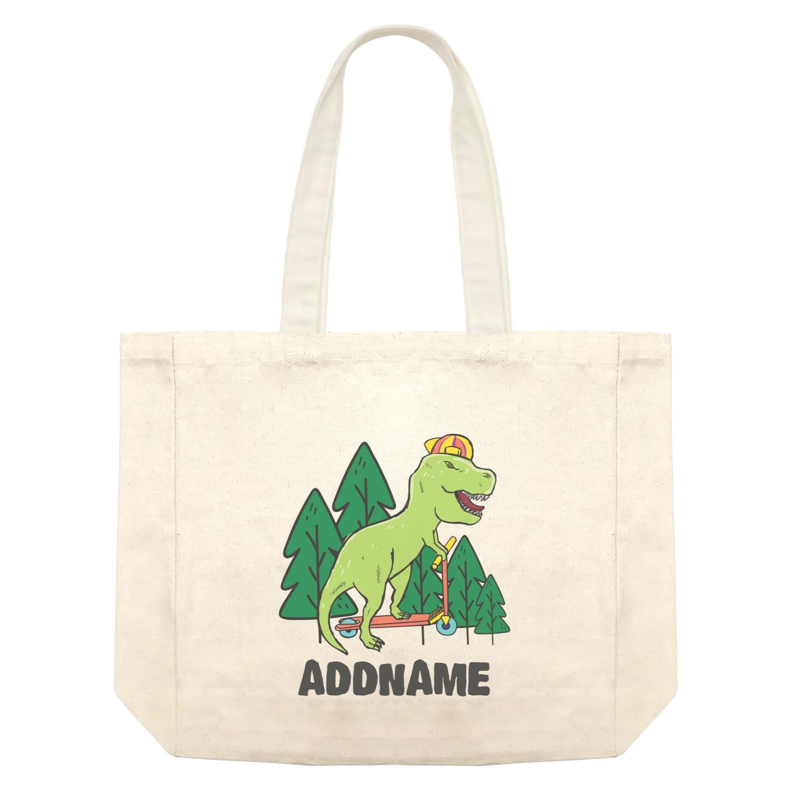 Super Cute Dinosaur Rides Scooter Into Woods Shopping Bag