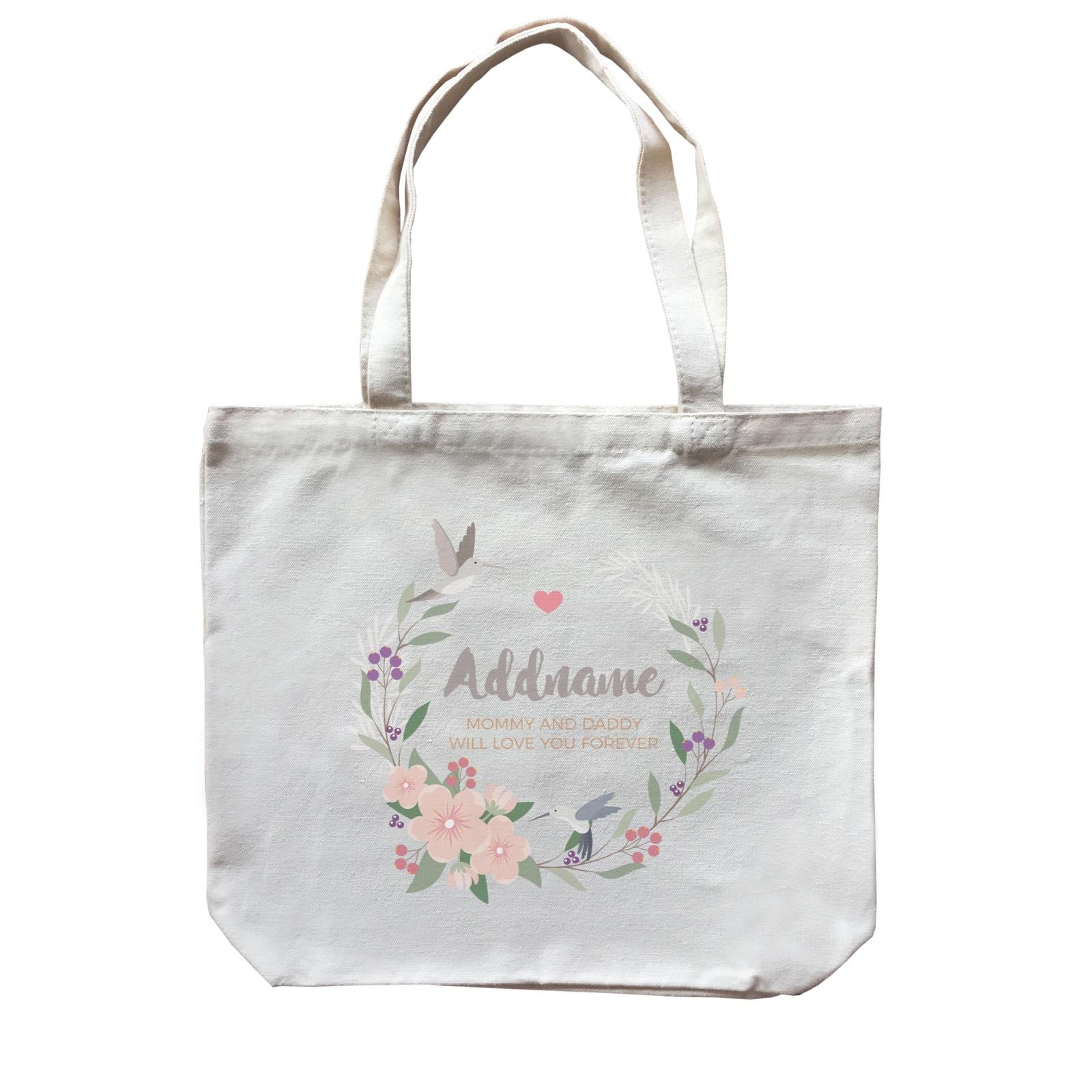 Pink Flower Berries Wreath and Hummingbirds Personalizable with Name and Text Canvas Bag