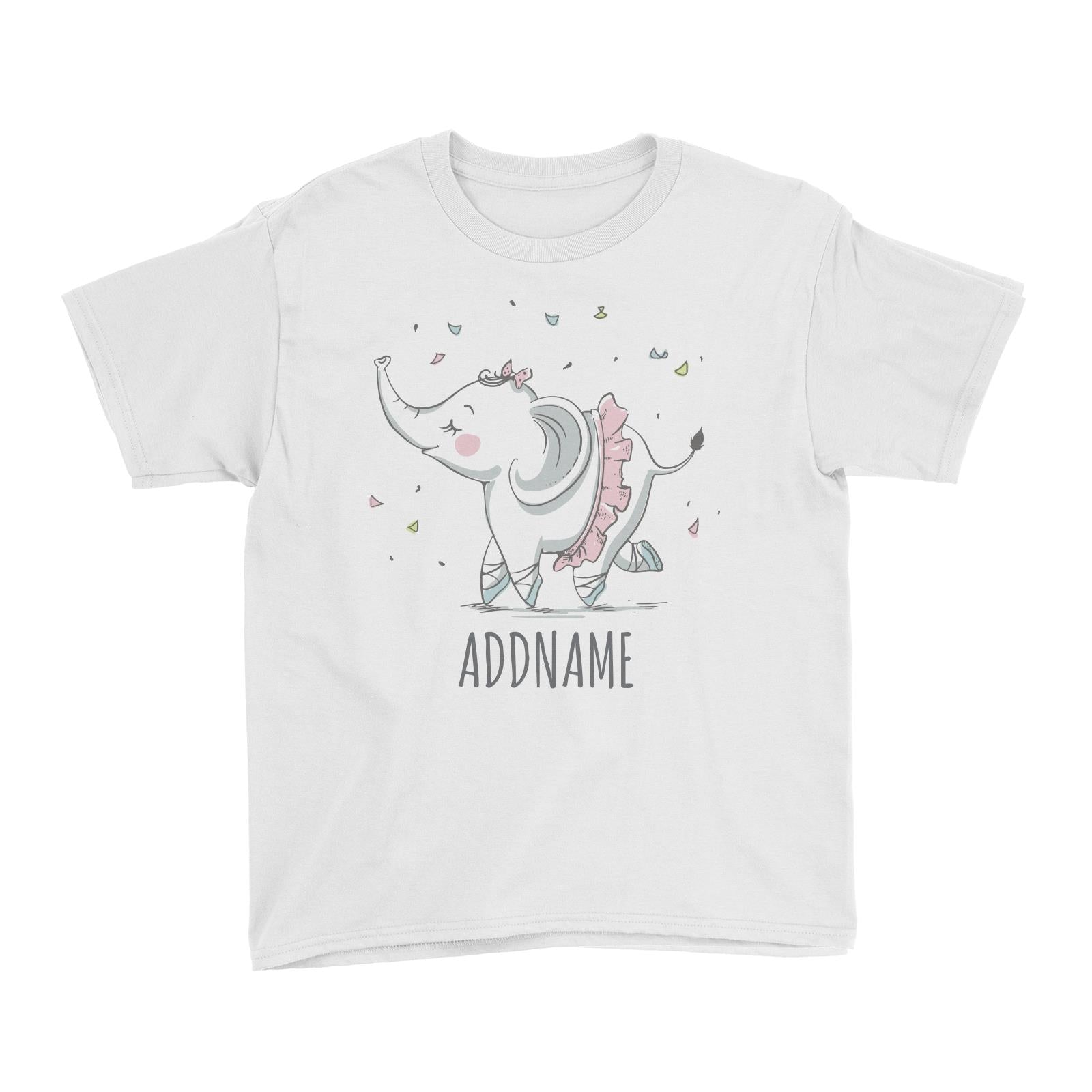 Dancing Elephant White Kid's T-Shirt Personalizable Designs Cute Sweet Animal For Girls HG