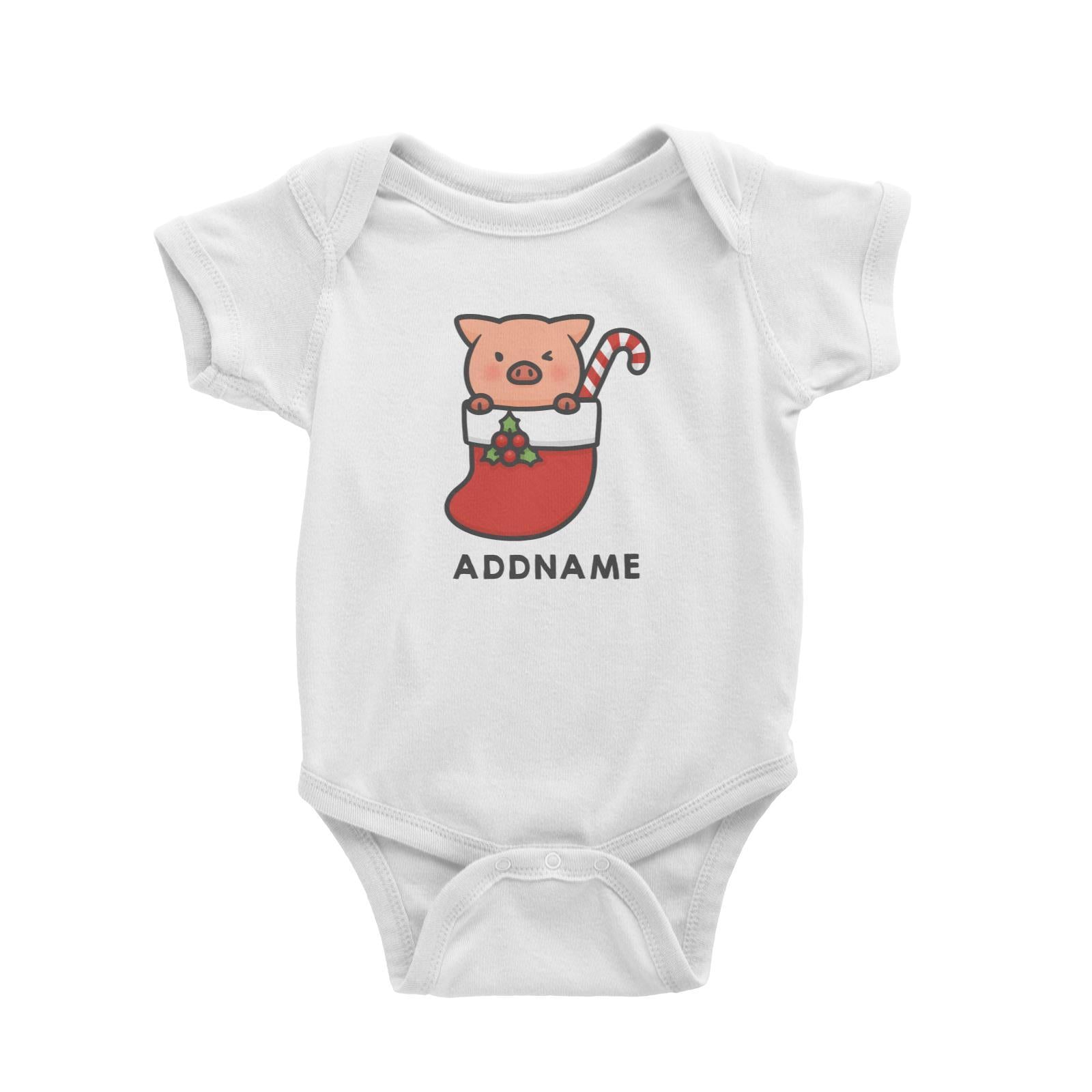 Xmas Cute Pig In Christmas Sock Addname Accessories Baby Romper