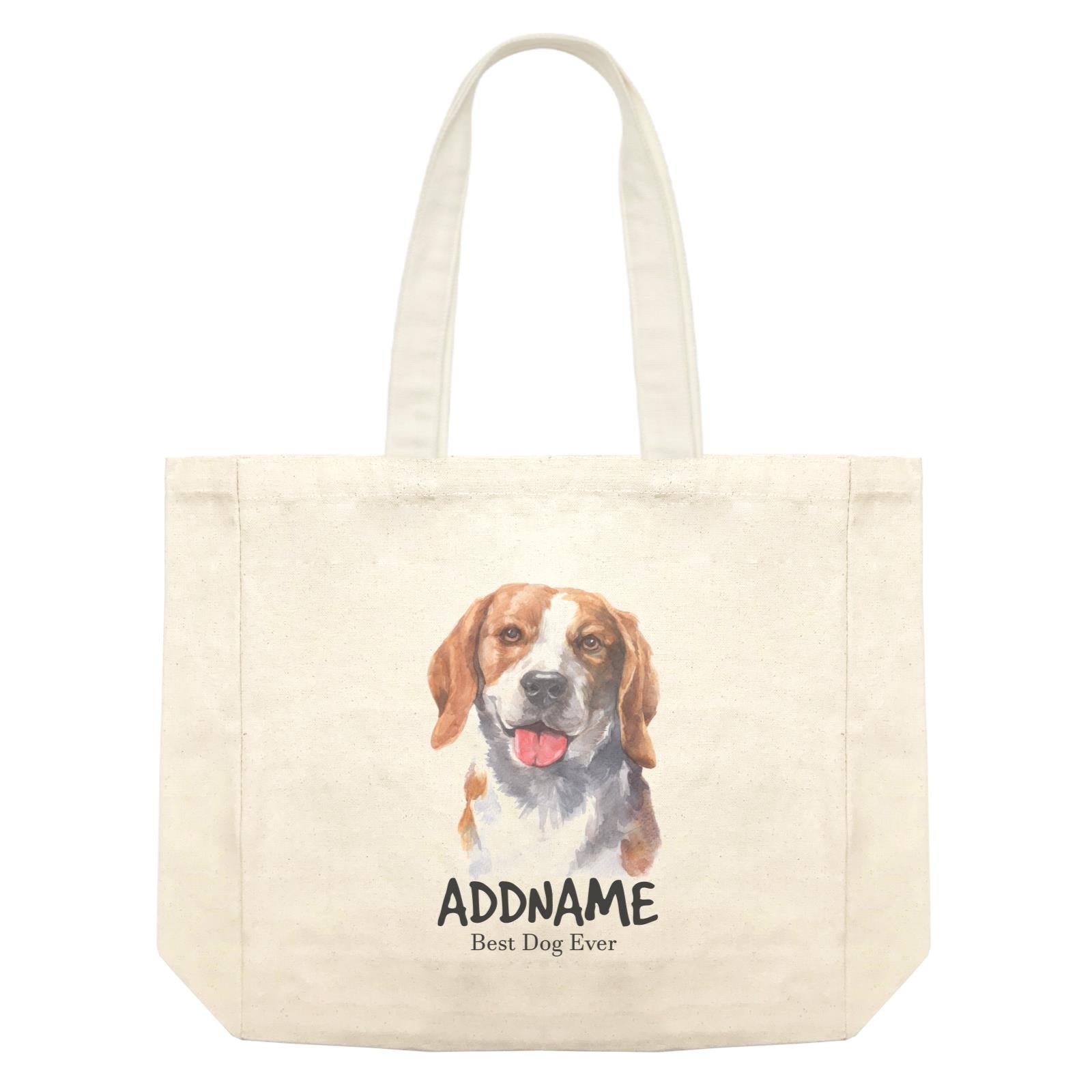 Watercolor Dog Beagle Smile Best Dog Ever Addname Shopping Bag