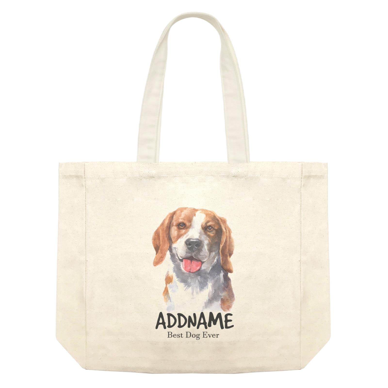 Watercolor Dog Beagle Smile Best Dog Ever Addname Shopping Bag