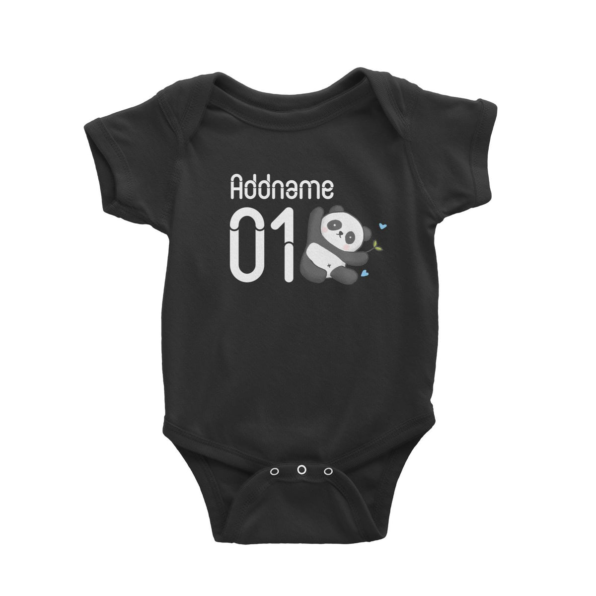Name and Number Cute Hand Drawn Style Panda Baby Romper
