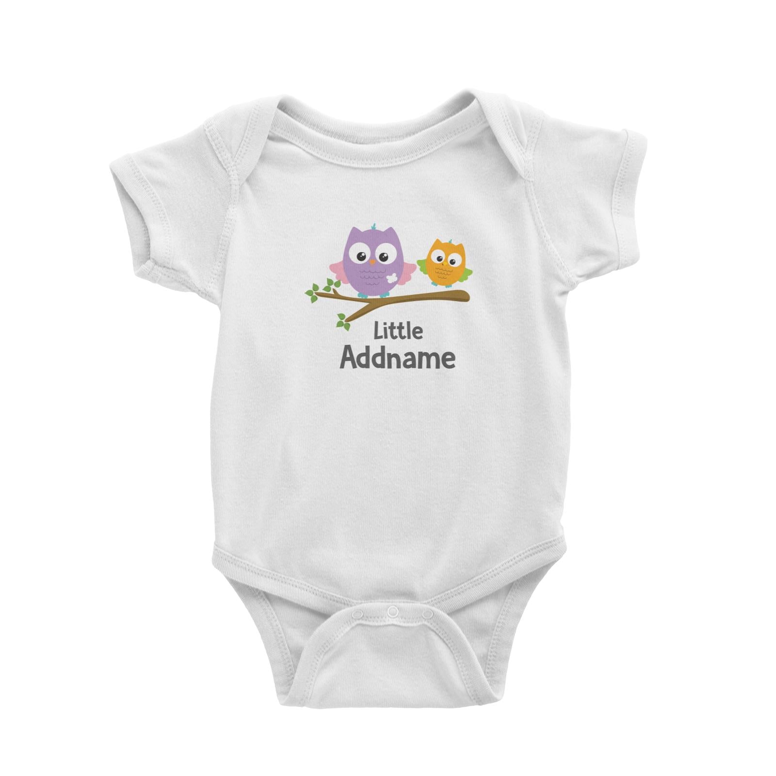 Cute Owls On Branch Little Addname White Baby Romper