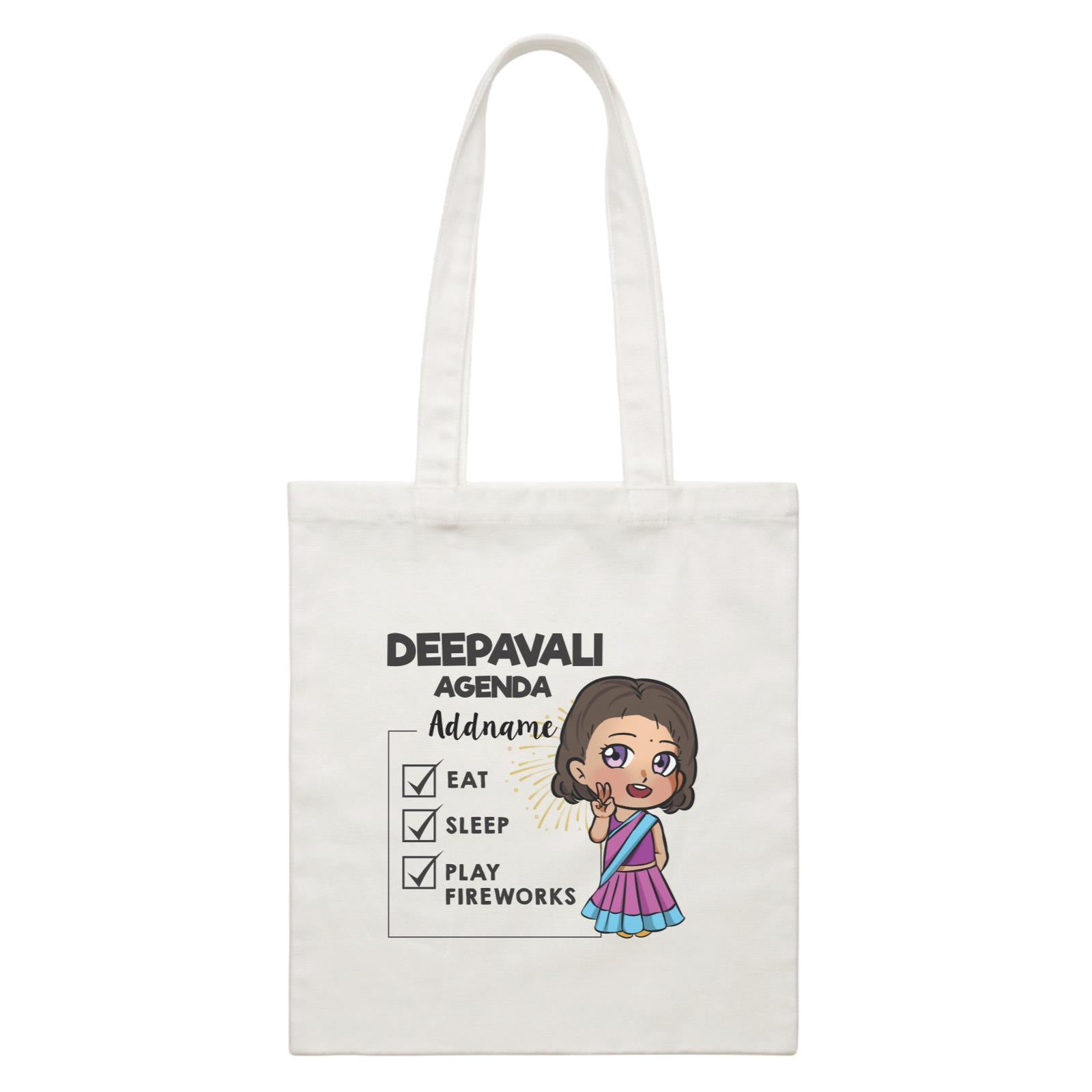 Deepavali Chibi Little Girl Agenda Addname White Canvas Bag