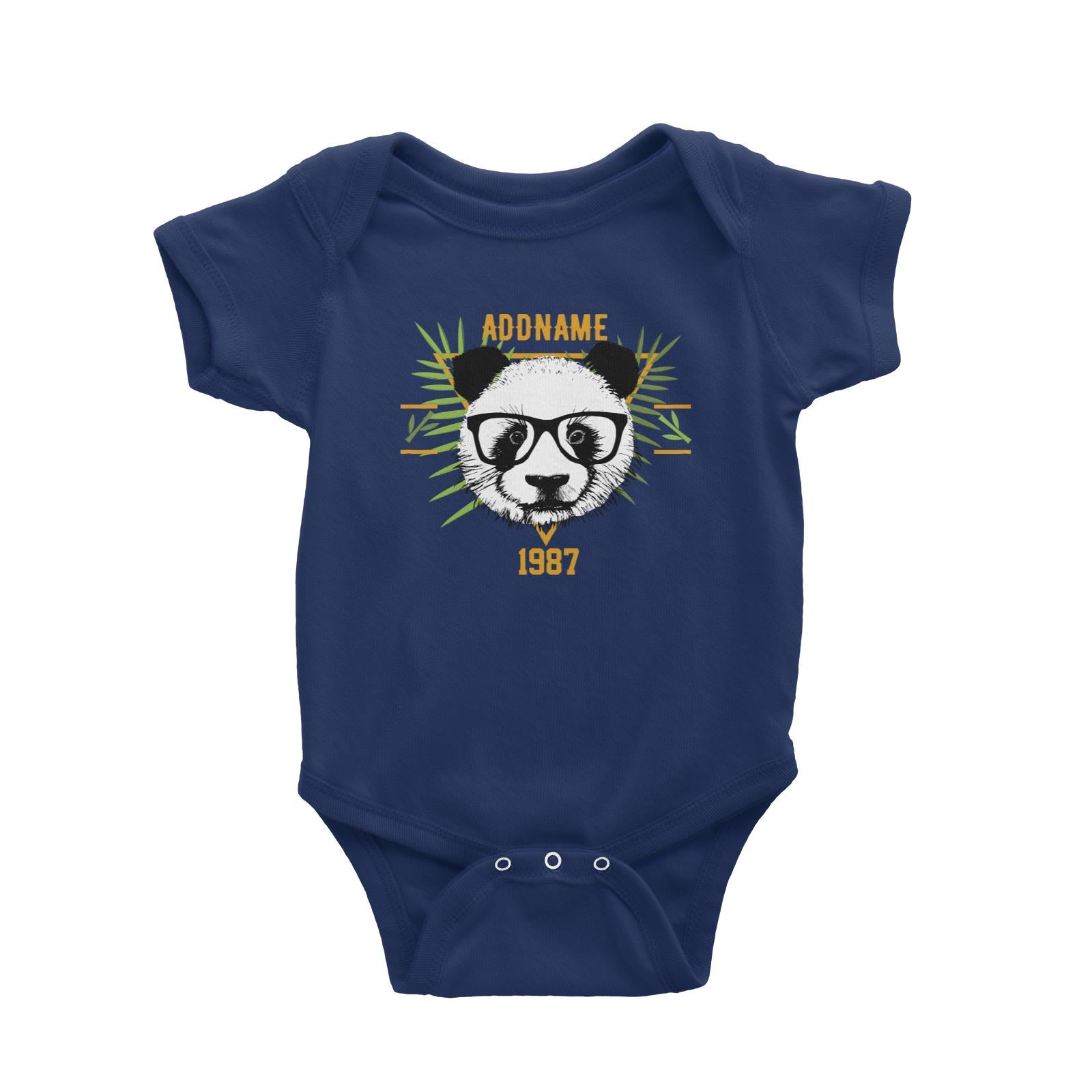Jersey Panda With Glasses Personalizable with Name and Year Baby Romper
