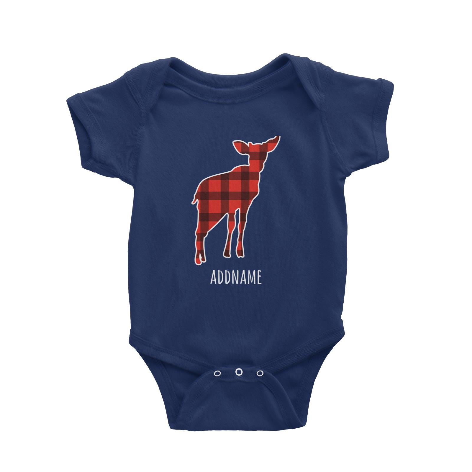 Baby Deer Silhouette Checkered Pattern Addname Baby Romper Christmas Matching Family Animal Personalizable Designs