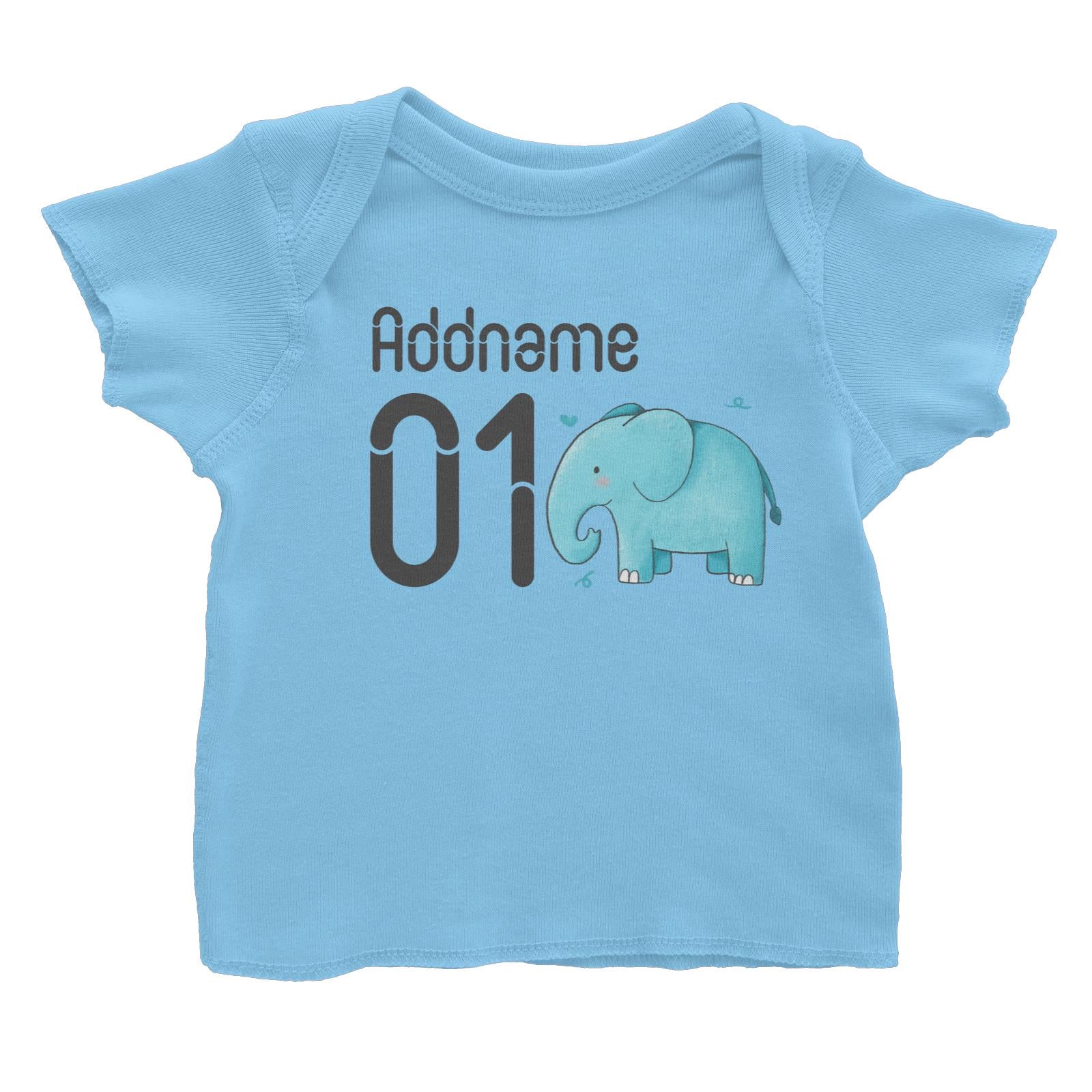 Name and Number Cute Hand Drawn Style Elephant Baby T-Shirt