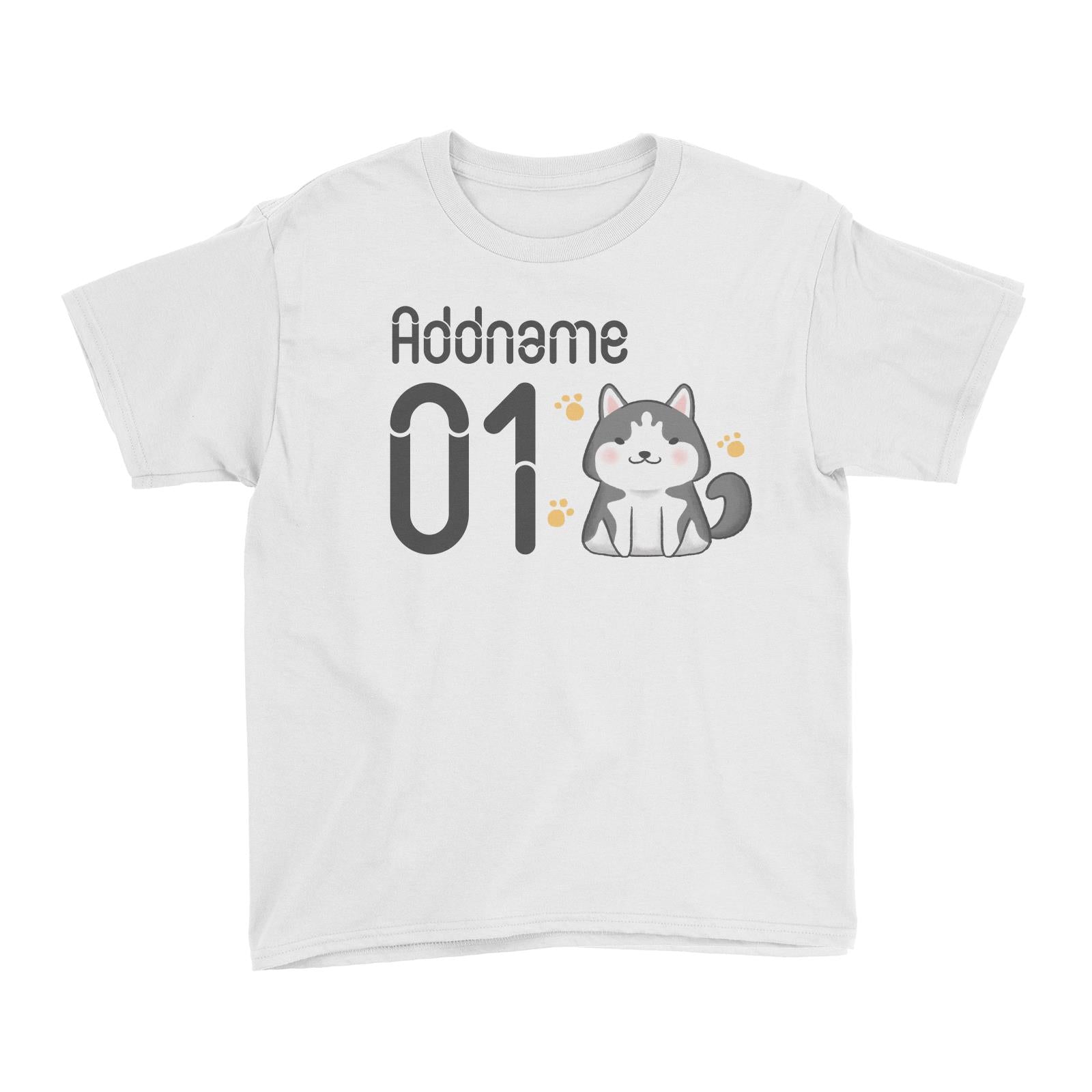 Name and Number Cute Hand Drawn Style Husky Kid's T-Shirt (FLASH DEAL)