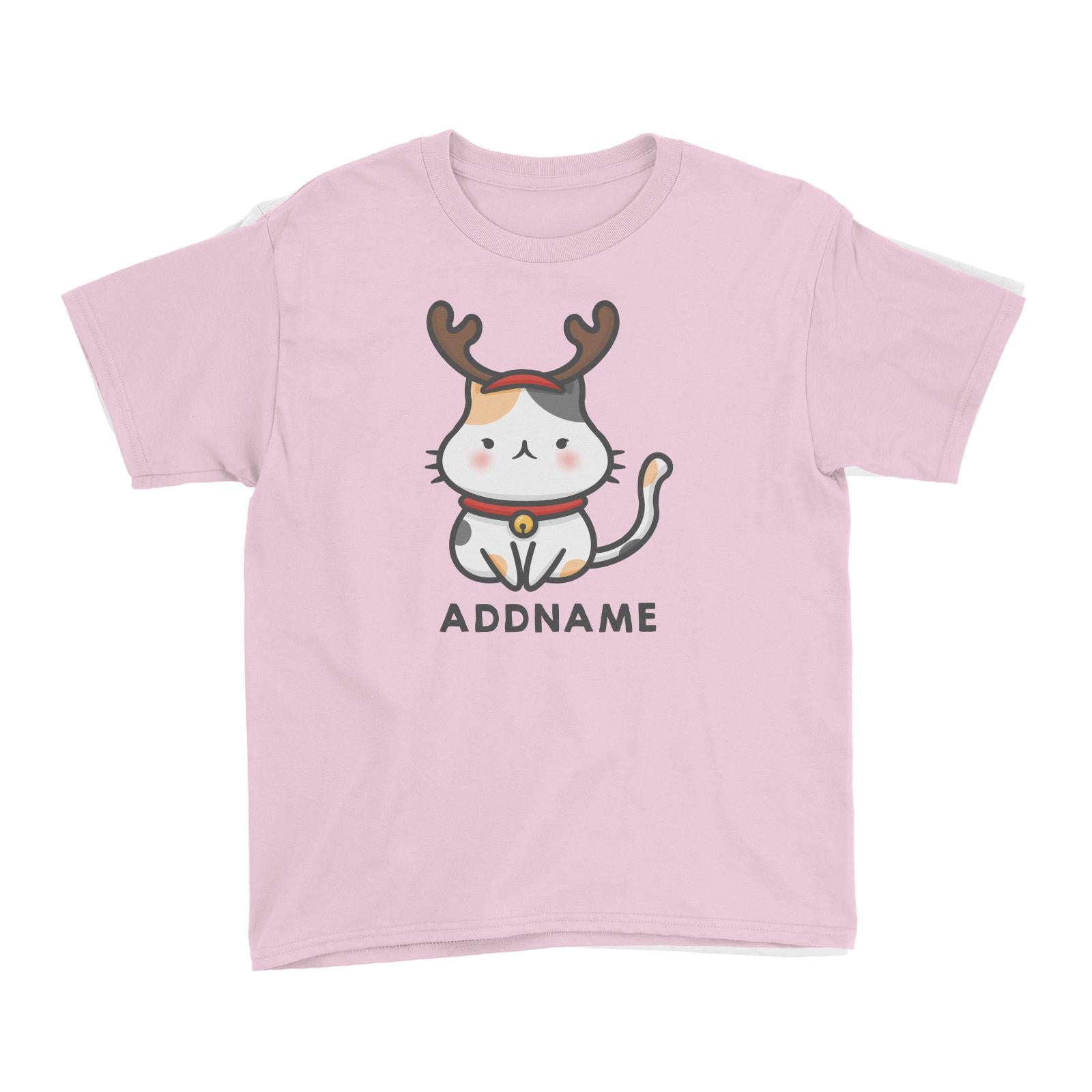 Xmas Cute Cat With Reindeer Antlers Addname Accessories Kid's T-Shirt