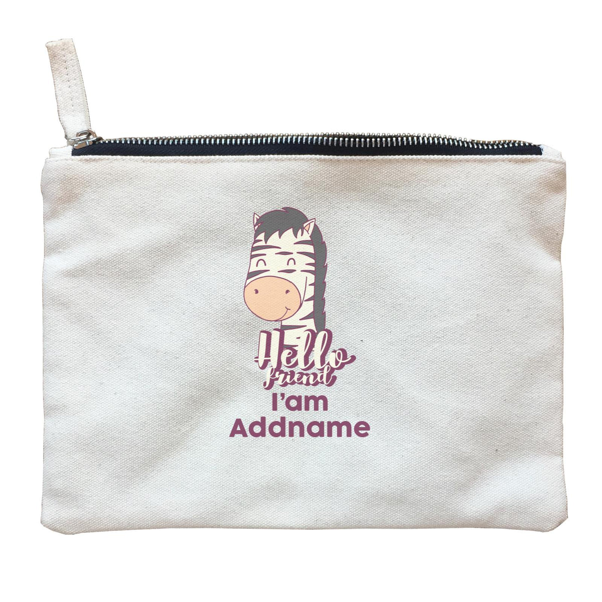 Cool Cute Animals Zebra HI Friend I'am Addname Zipper Pouch