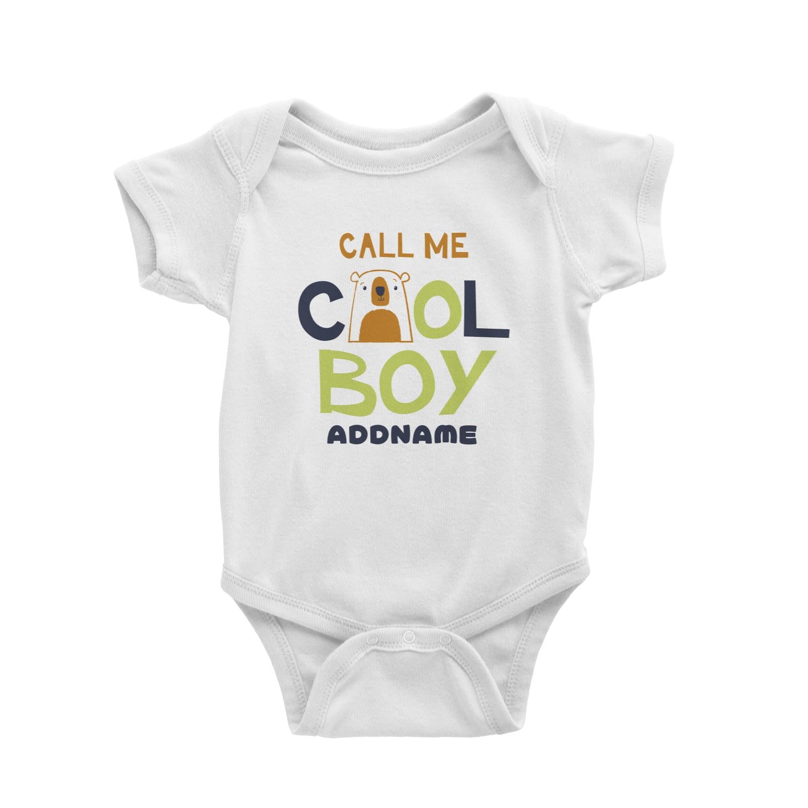 Call Me Cool Boy Bear Addname White Baby Romper