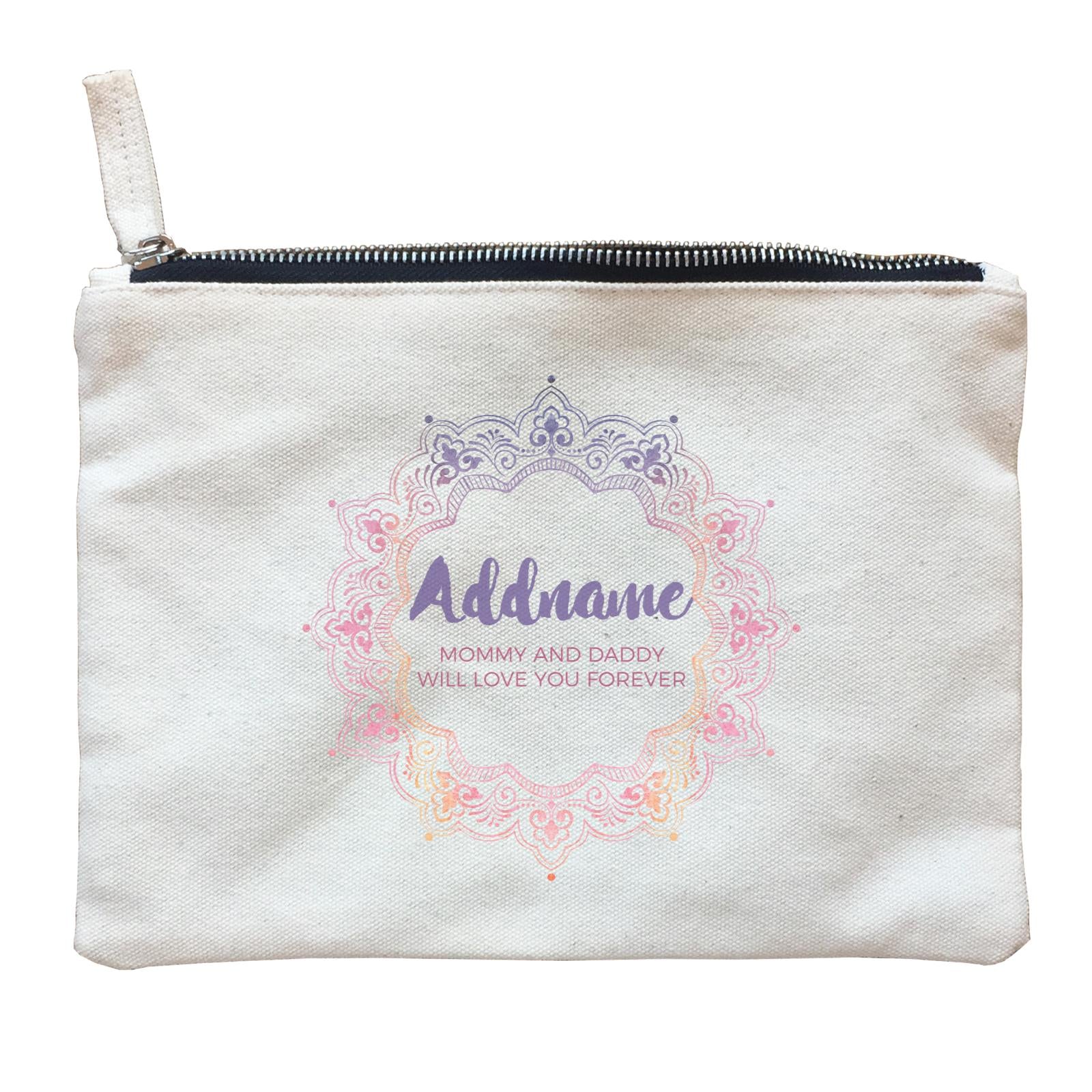 Pink and Purple Ethnic Mandala Motif Personalizable with Name and Text Zipper Pouch