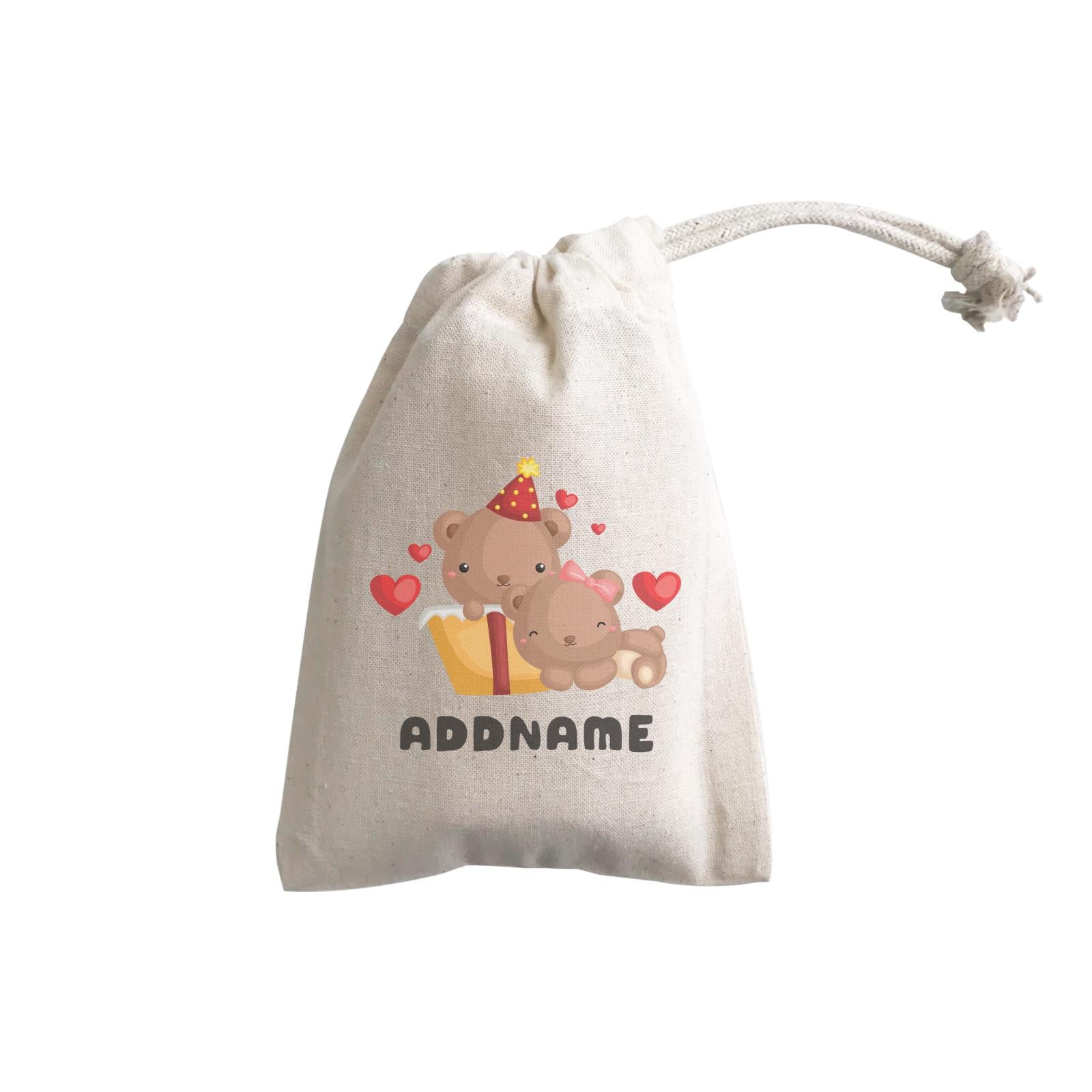 Birthday Friendly Animals Happy Two Bears Open Present Addname GP Gift Pouch
