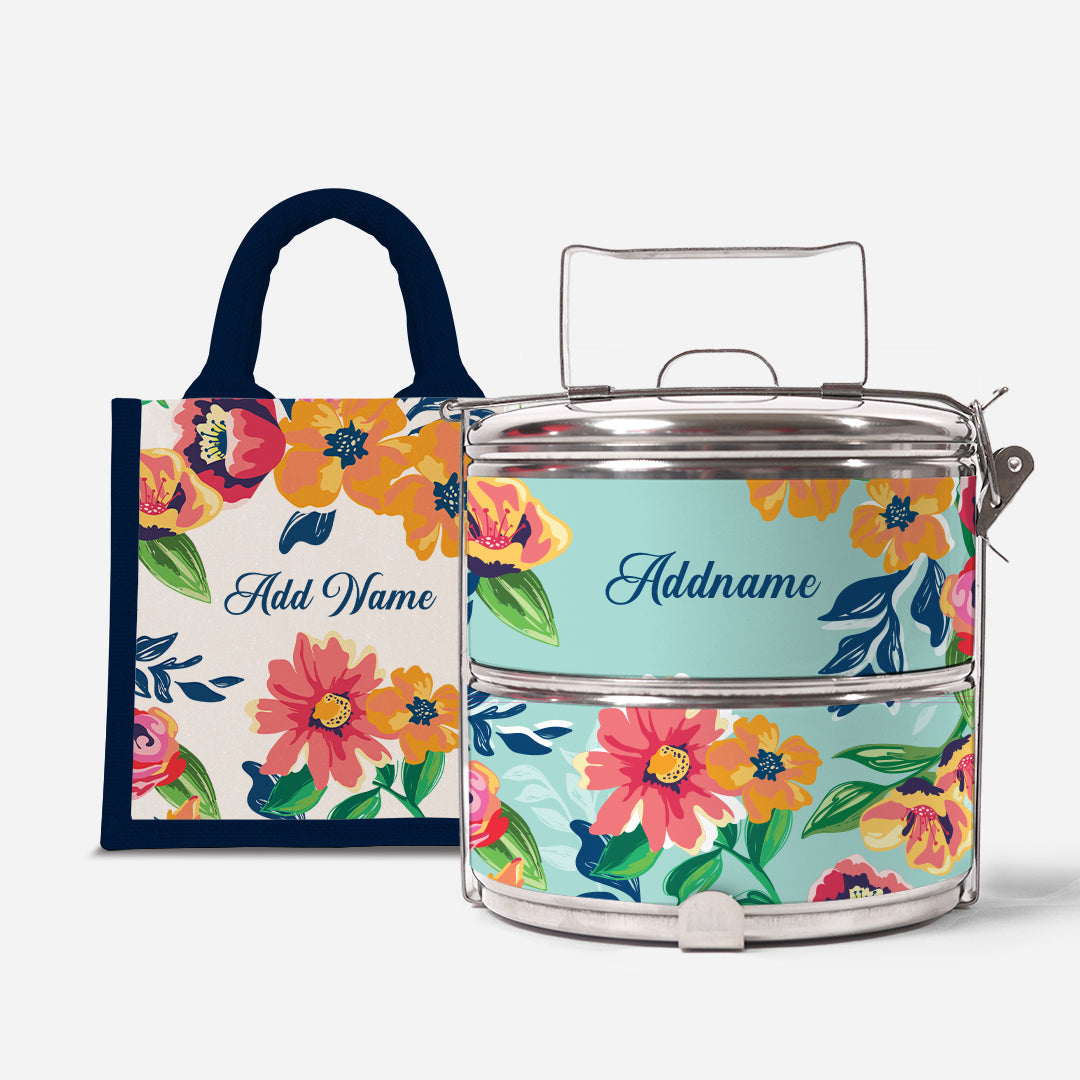 Deborah Series - Celeste - Lunch Tote Bag with Two-Tier Tiffin Carrier