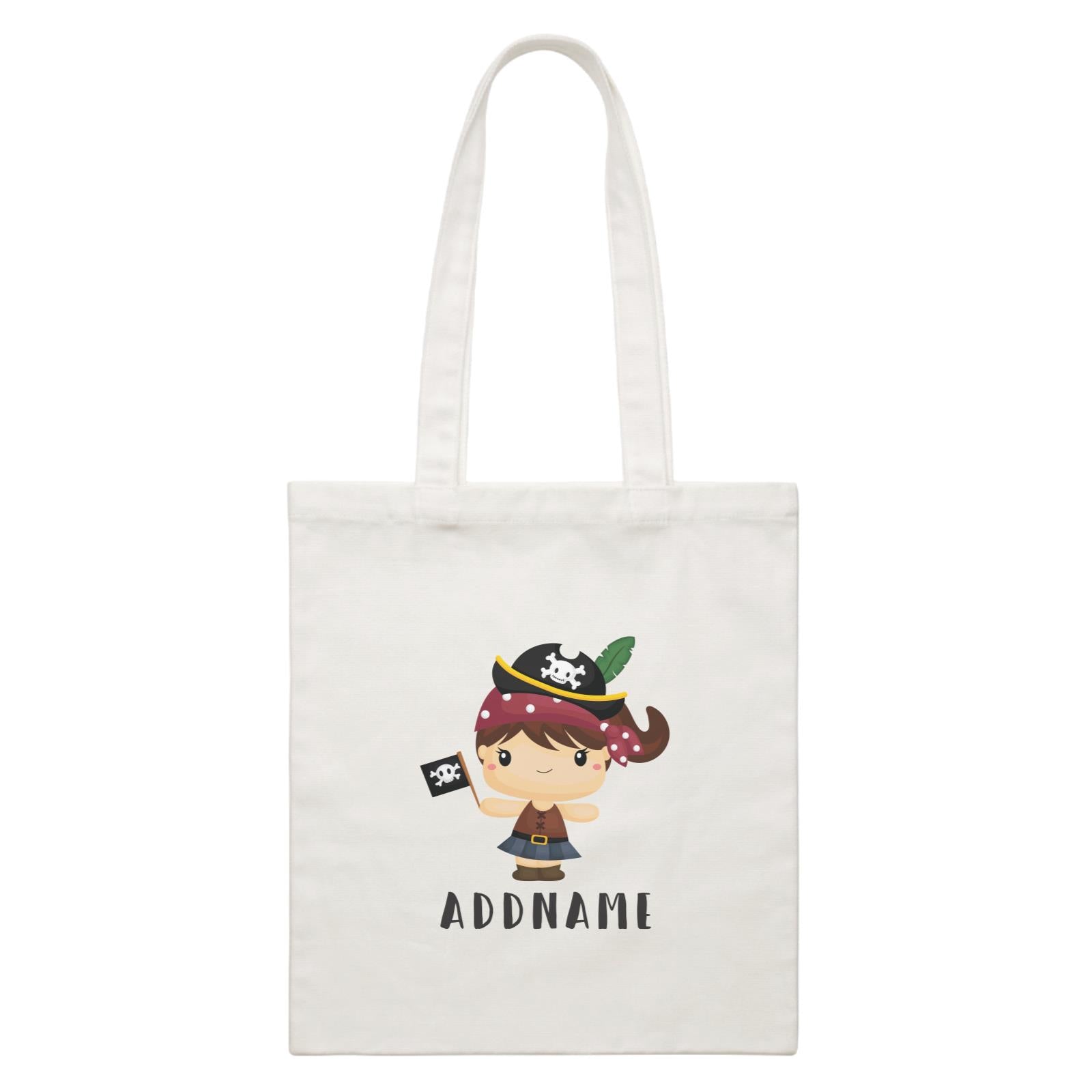 Birthday Pirate Happy Girl Captain Holding Pirate Flag Addname White Canvas Bag