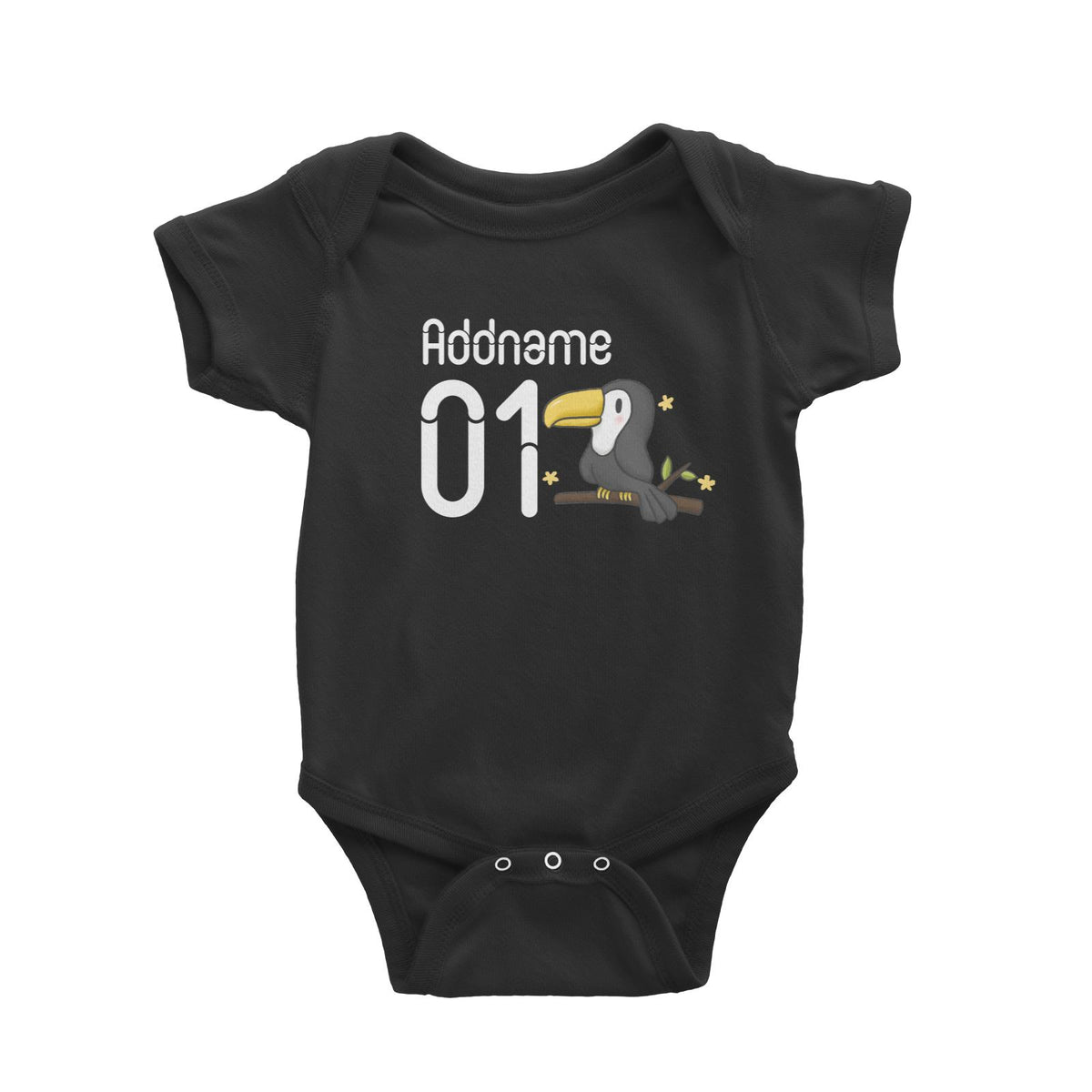 Name and Number Cute Hand Drawn Style Toucan Baby Romper