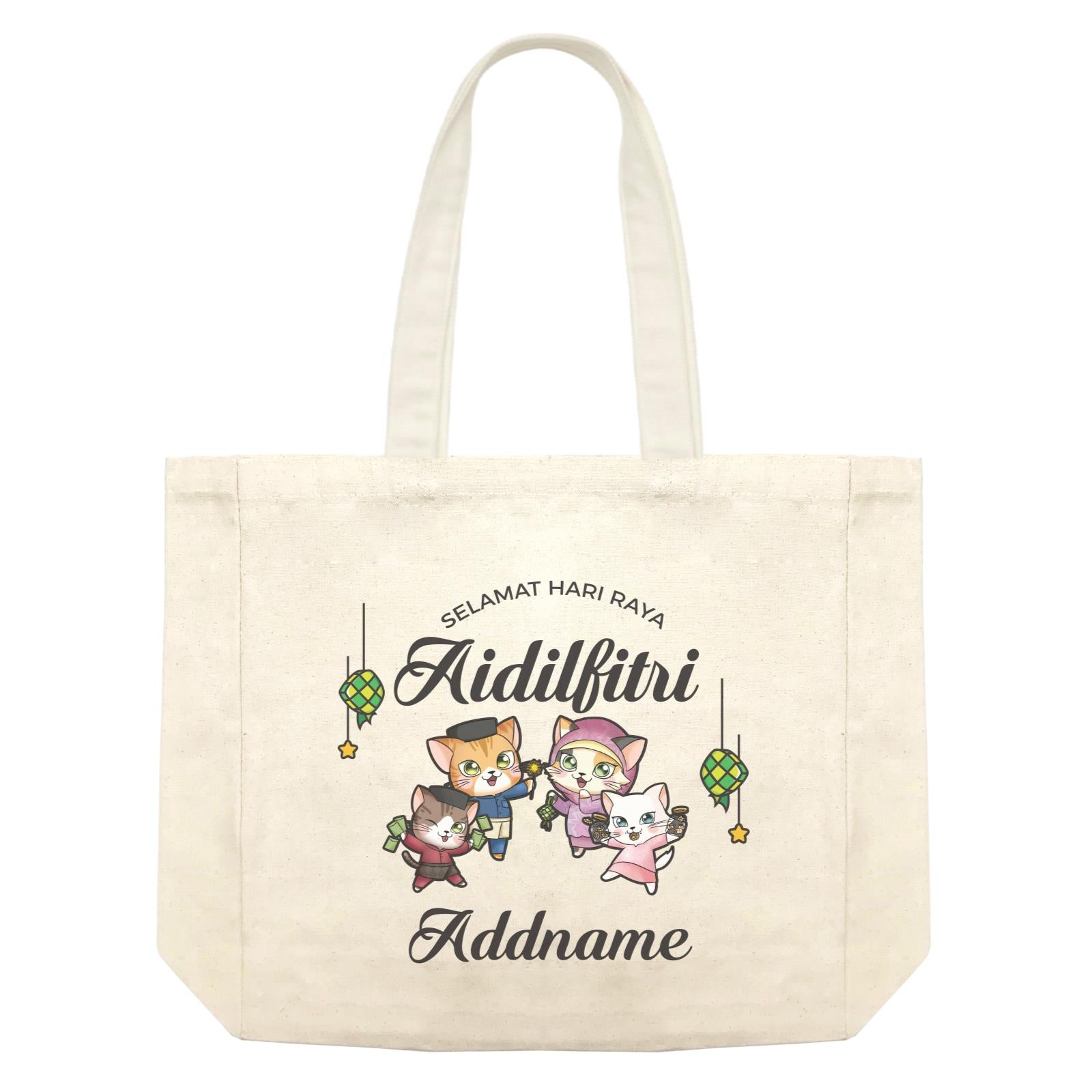 Raya Cute Animals Cat Family With Brother & Sister Wishes Selamat Hari Raya Aidilfitri Shopping Bag
