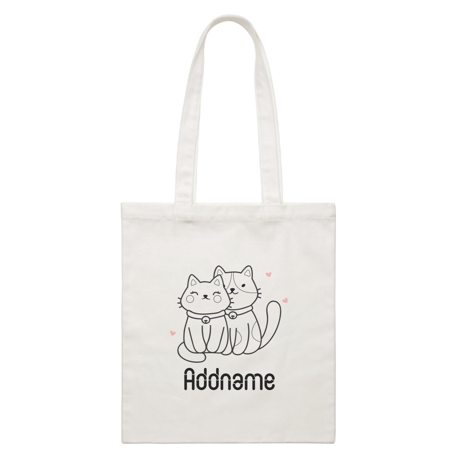 Coloring Outline Cute Hand Drawn Animals Cats Couple Cat Addname White White Canvas Bag
