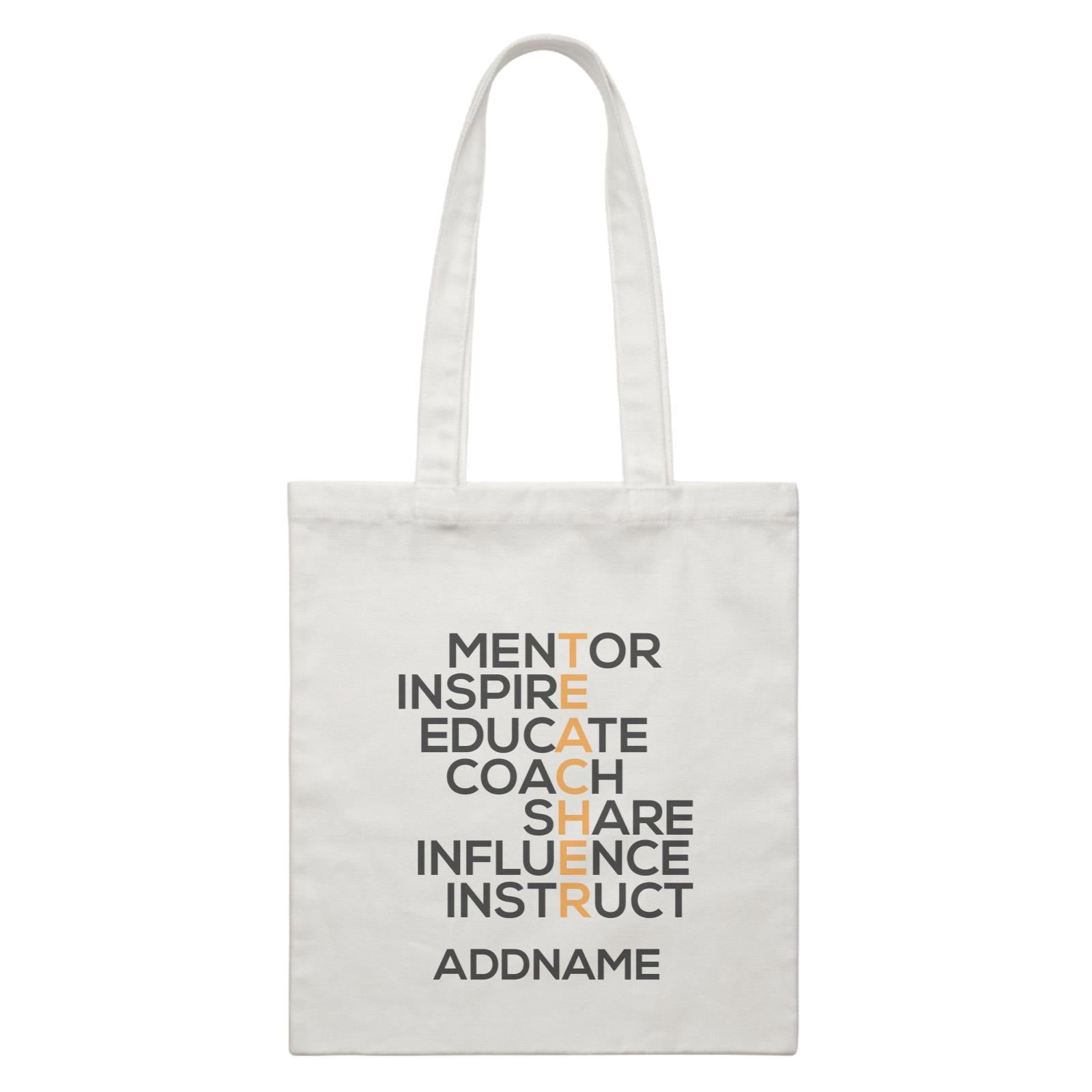 Teacher Quotes 2 Teacher Share Influence Instruct Addname White Canvas Bag
