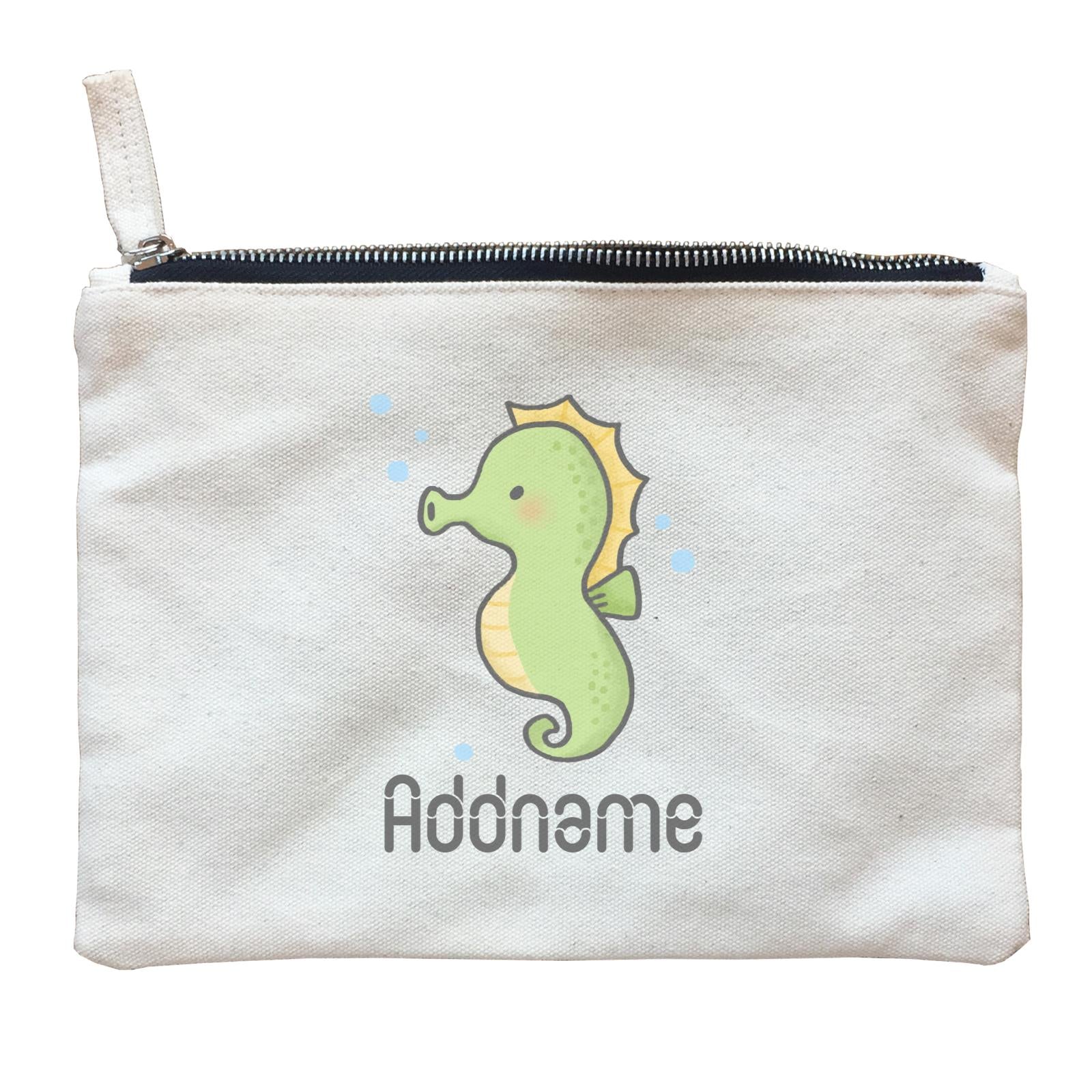 Cute Hand Drawn Style Seahorse Addname Zipper Pouch