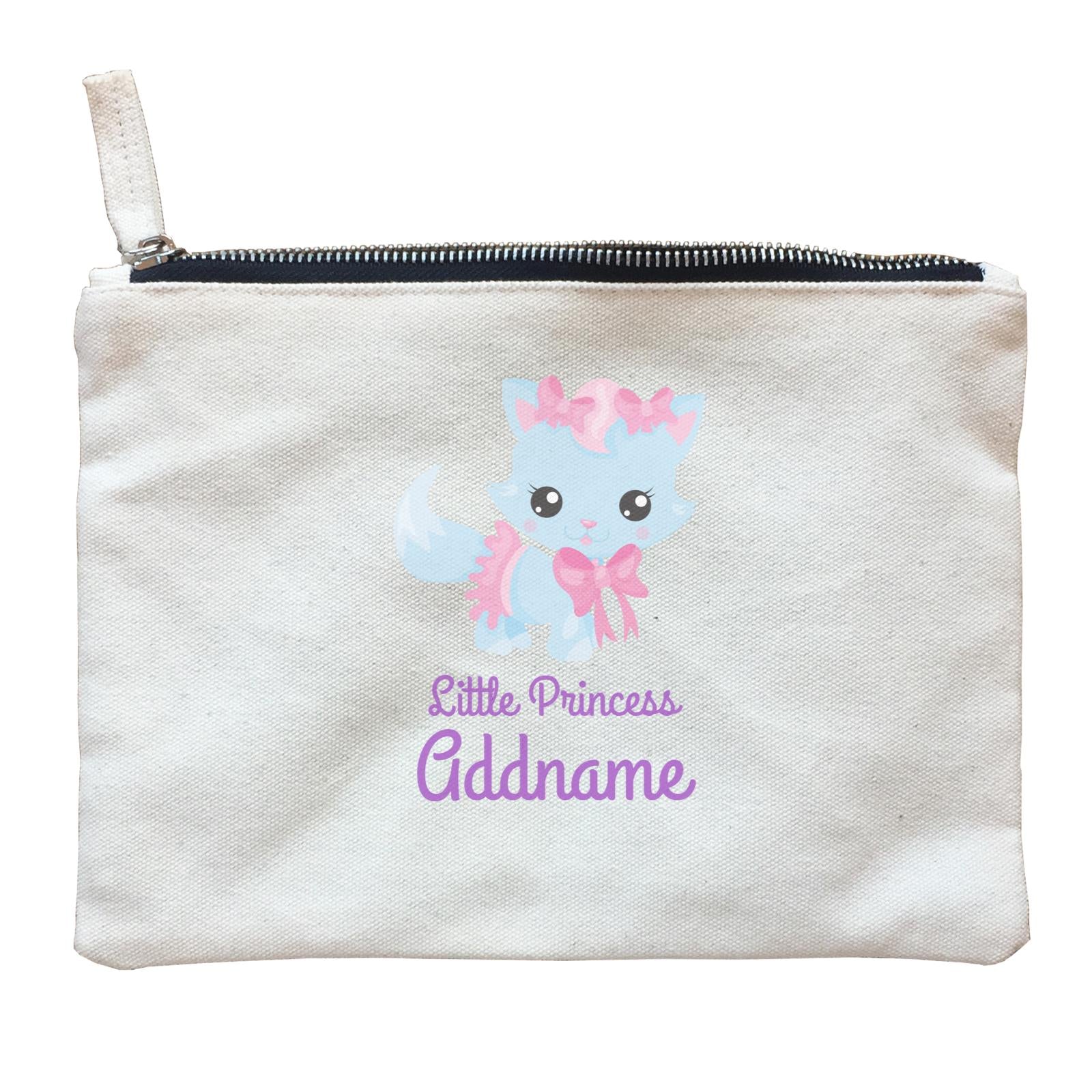 Little Princess Pets Blue Cat with Pink Ribbons Addname Zipper Pouch