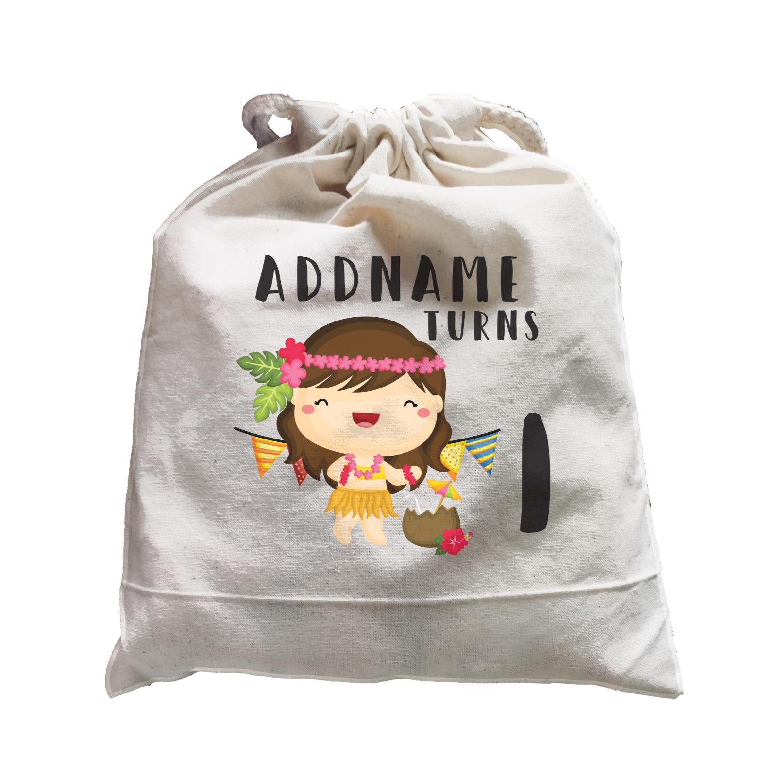 Birthday Hawaii Girl Wearing Hula Grass Dress Addname Turns 1 Satchel
