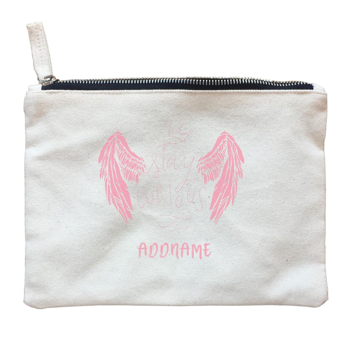 Girl Power Quotes Stay Curious Pink Angel Wings With Addnames Zipper Pouch