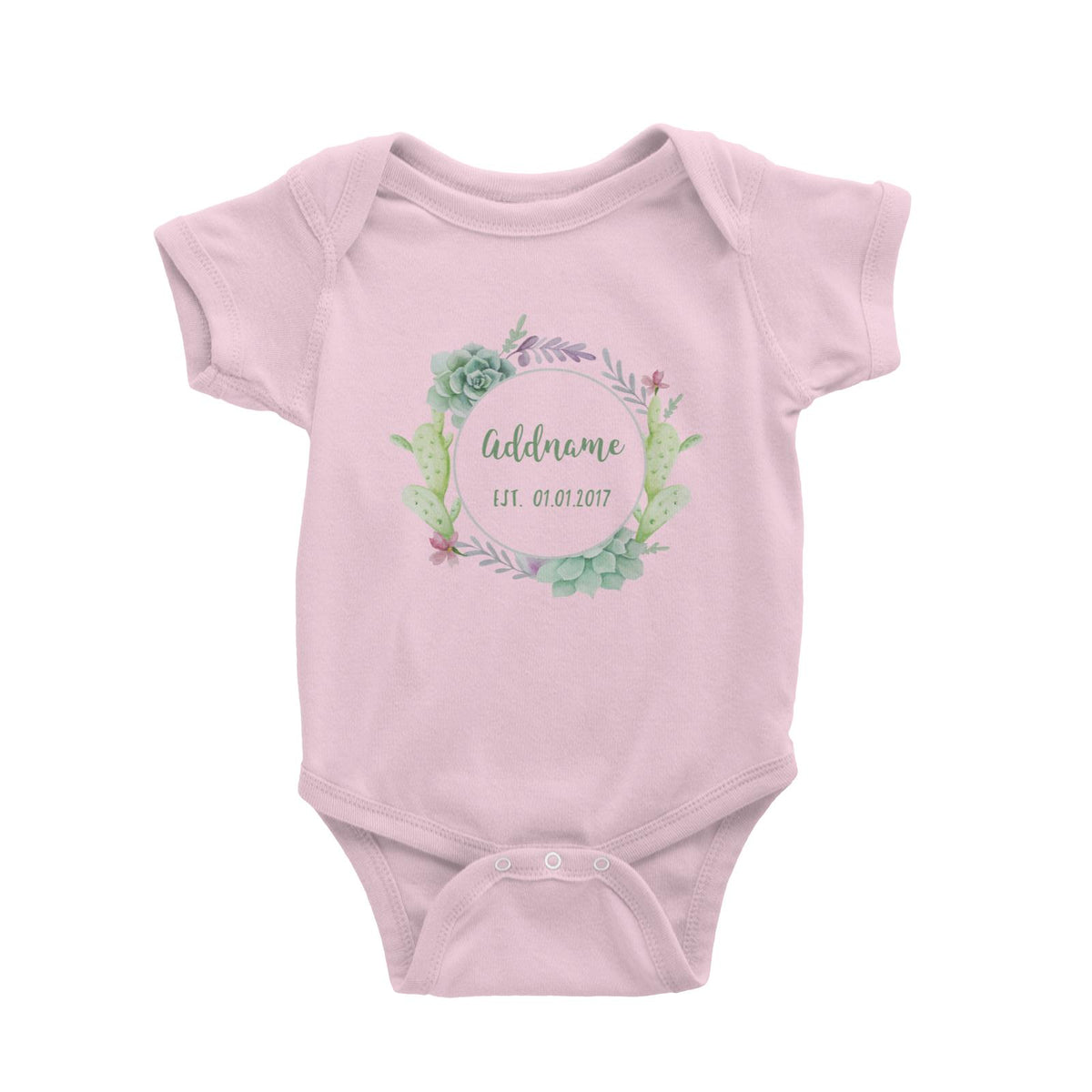Add Name and Add Date in Succulent Wreath Baby Romper