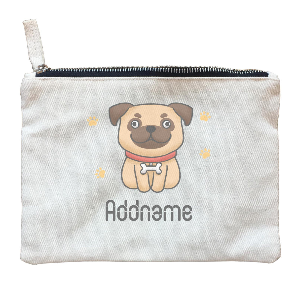Cute Hand Drawn Style Pug Addname Zipper Pouch
