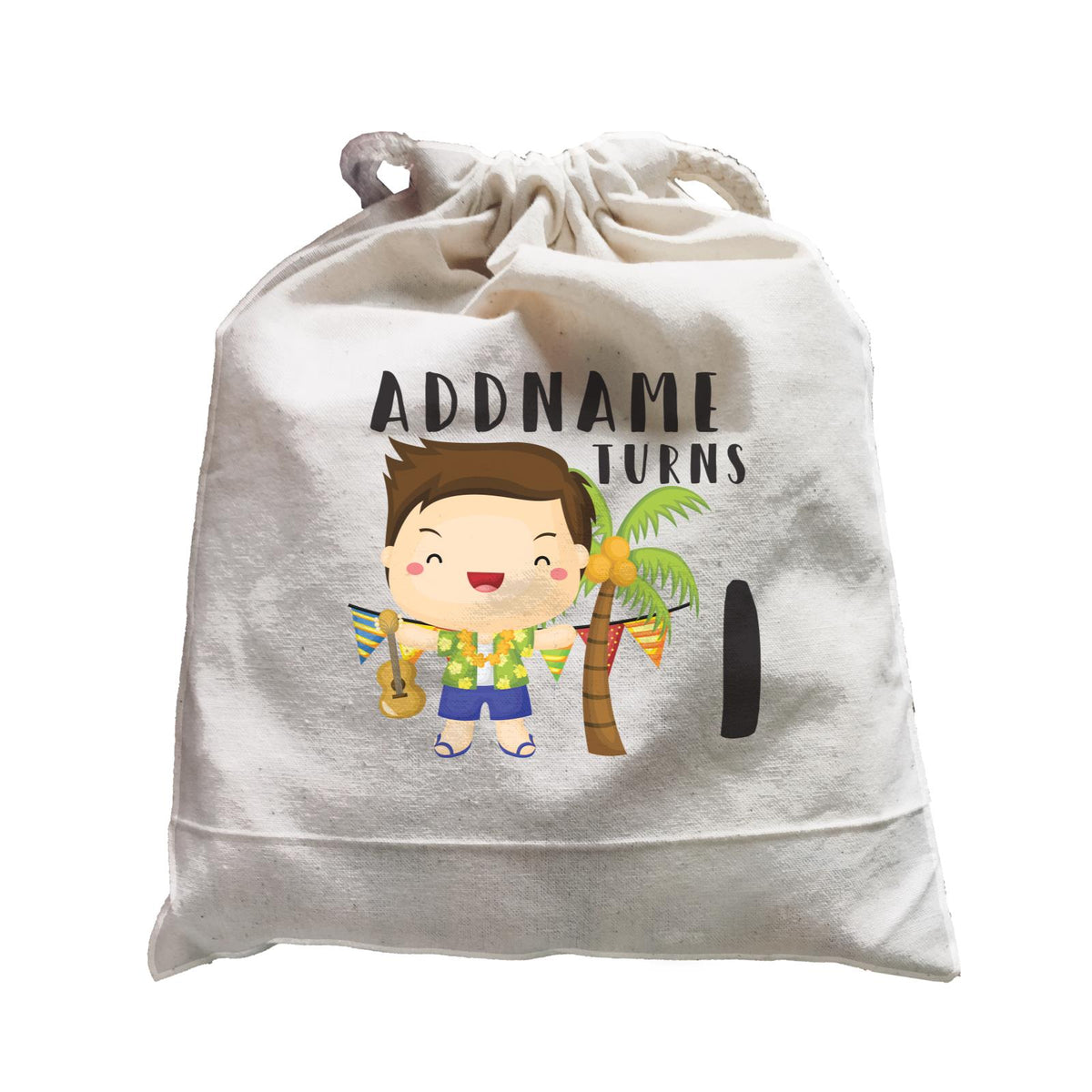 Birthday Hawaii Boy Taking Ukelele Addname Turns 1 Satchel